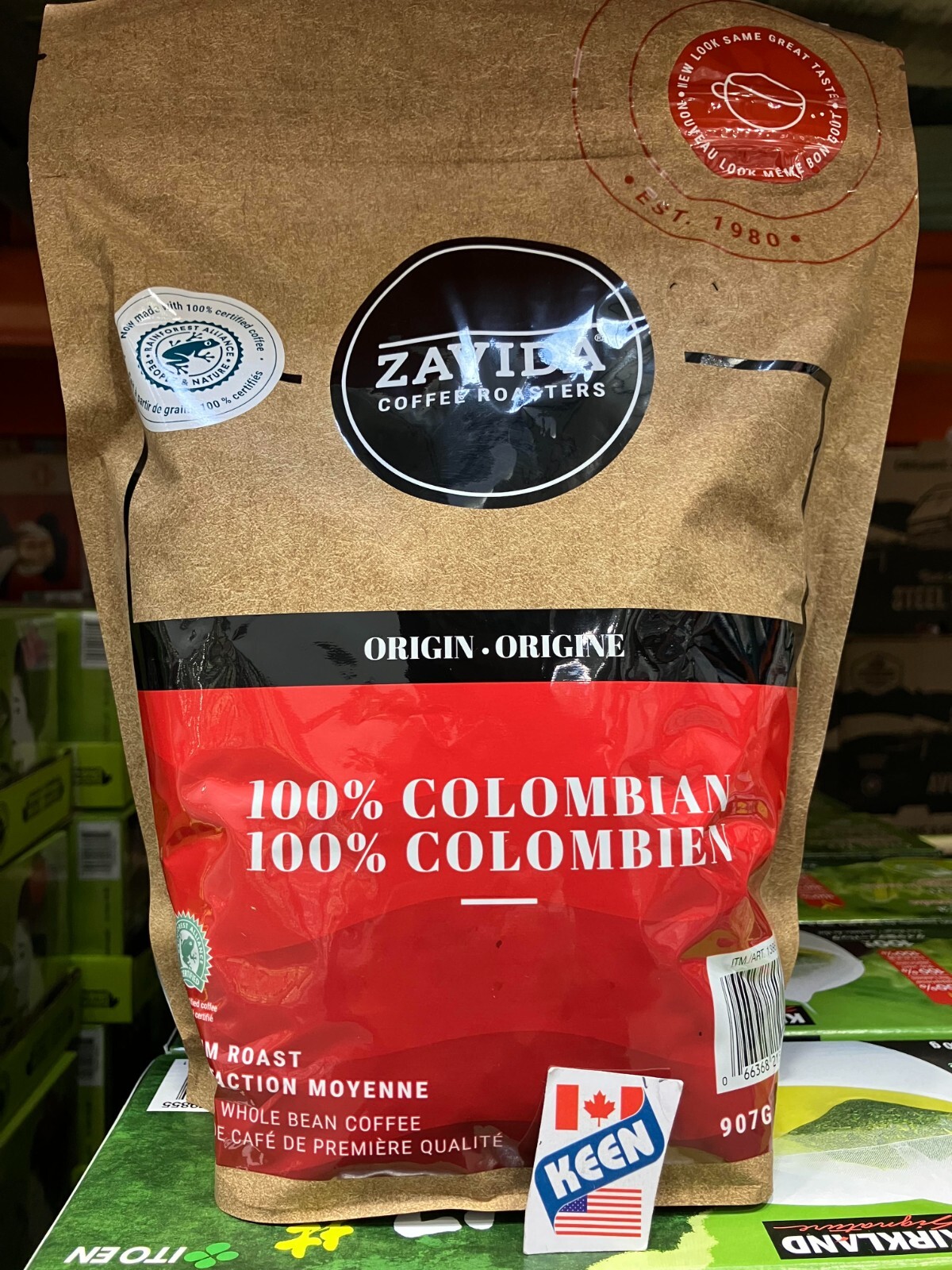 Zavida 100% Colombian Whole Bean Coffee, 907 g/ 2 LB, Exp:2024OC27