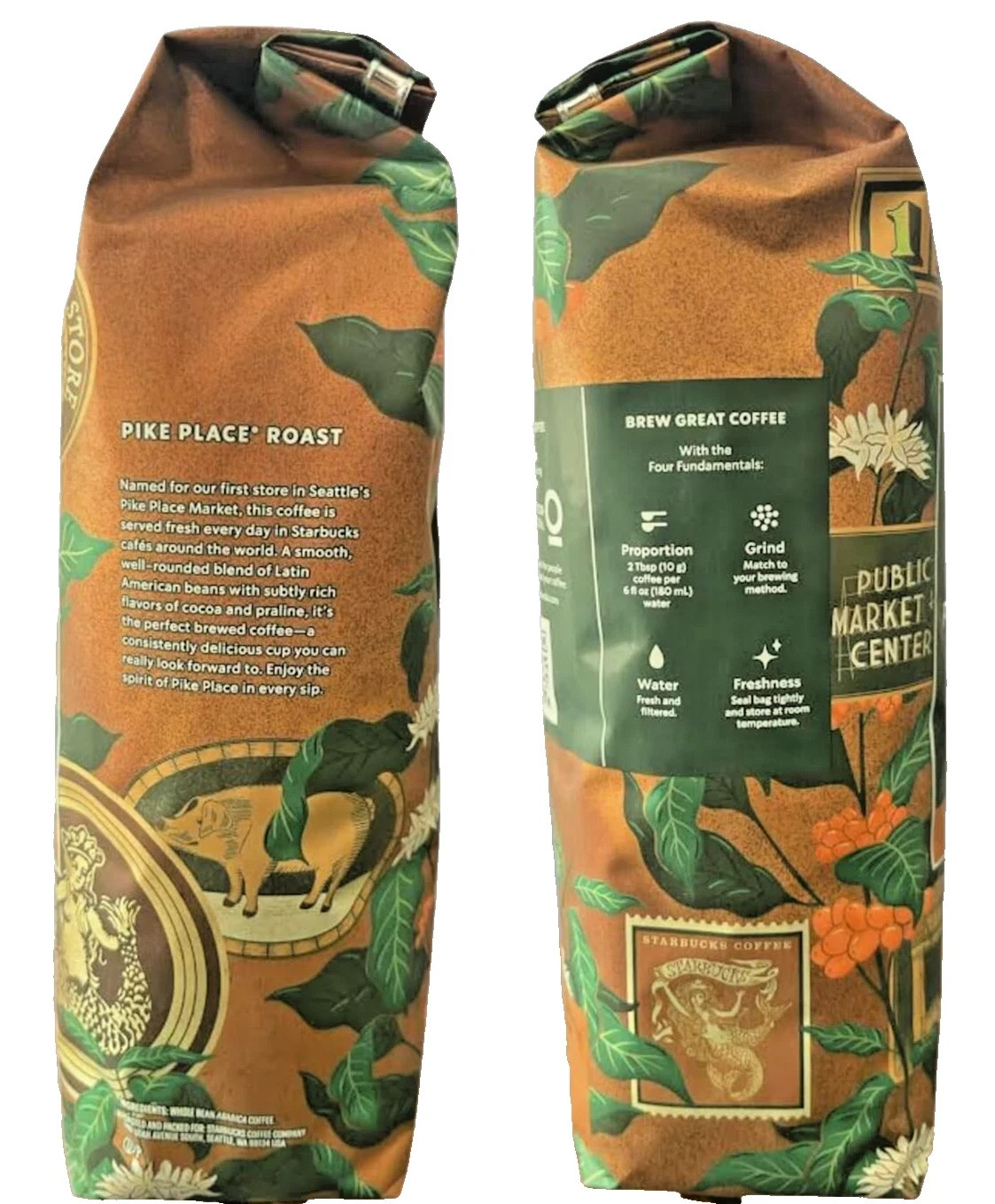 Starbucks Pike Place Medium Roast Whole Bean Coffee 1lb (453g) Bag Cocoa Praline