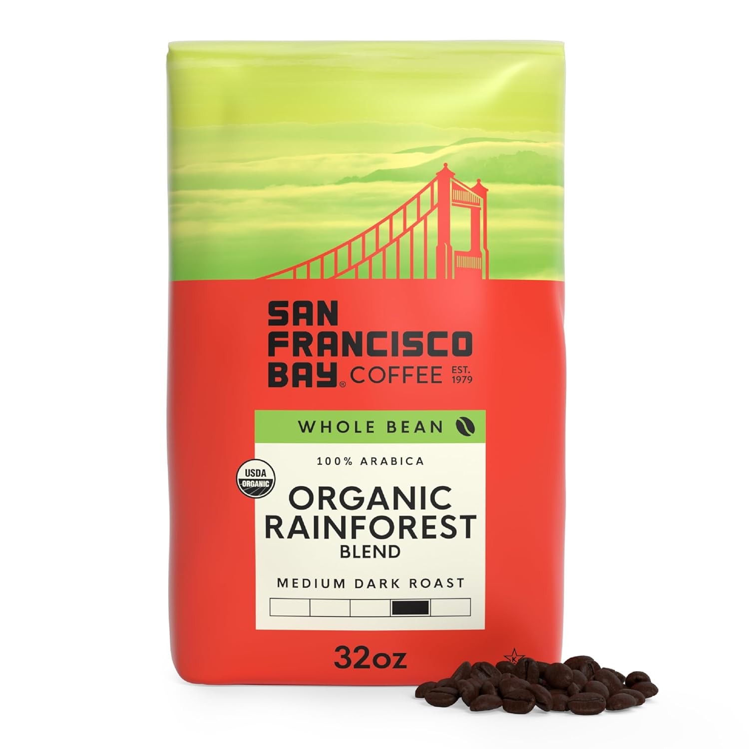 San Francisco Bay Organic Whole Bean Rainforest Coffee Blend 32oz Medium Roast