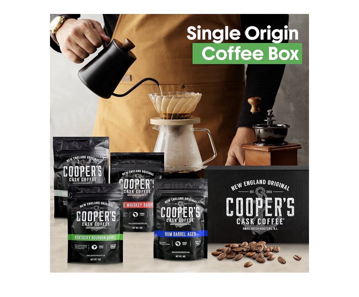 New In Box COOPERS CASK COFFEE WHISKEY BARREL AGED COFFEE SET -Whole Bean