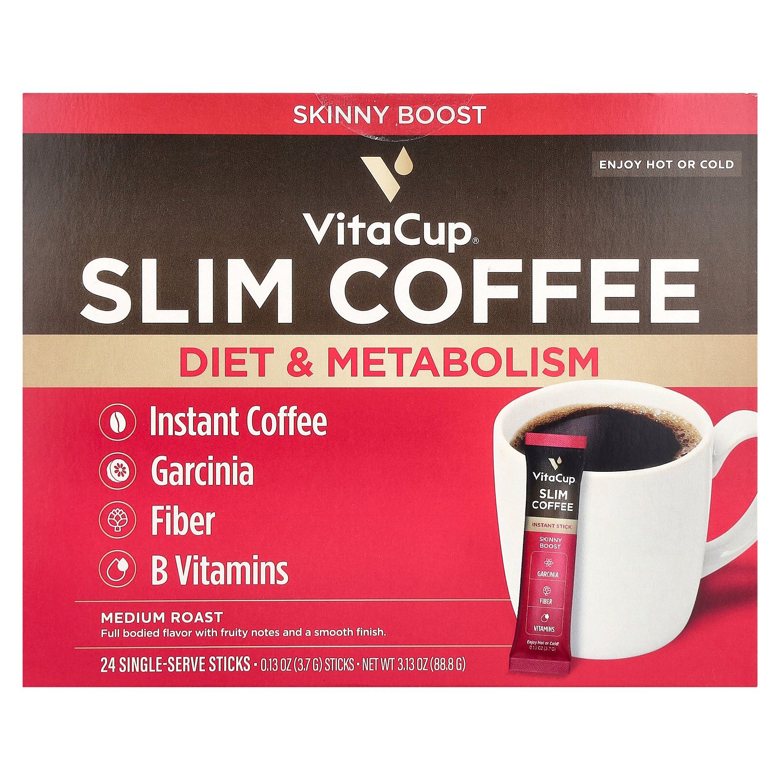 Slim Instant Coffee, Medium Roast, 24 Single Serve Sticks, 0.13 oz (3.7 g) Each