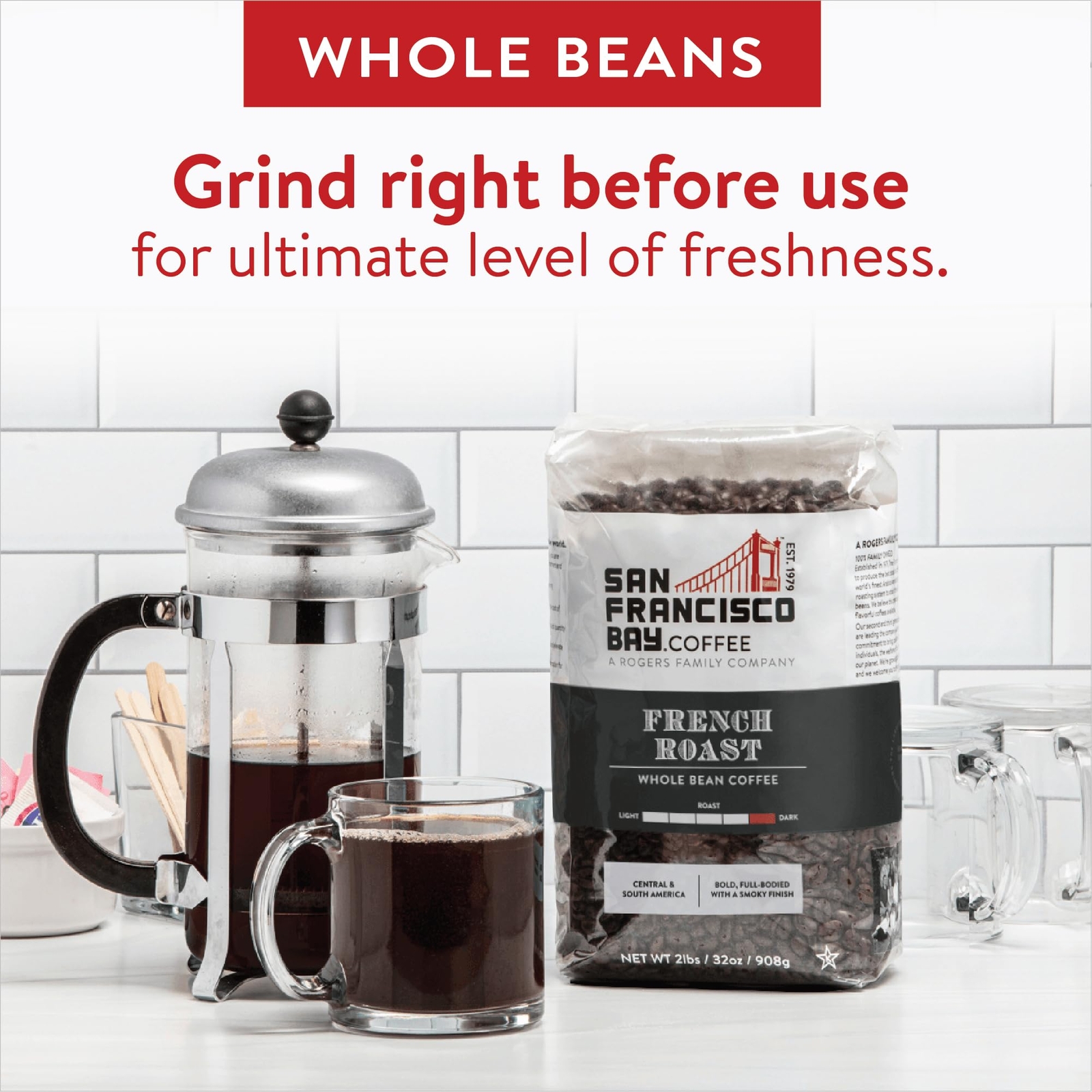 San Francisco Bay French Roast Whole Bean Coffee 908g – Dark Roast