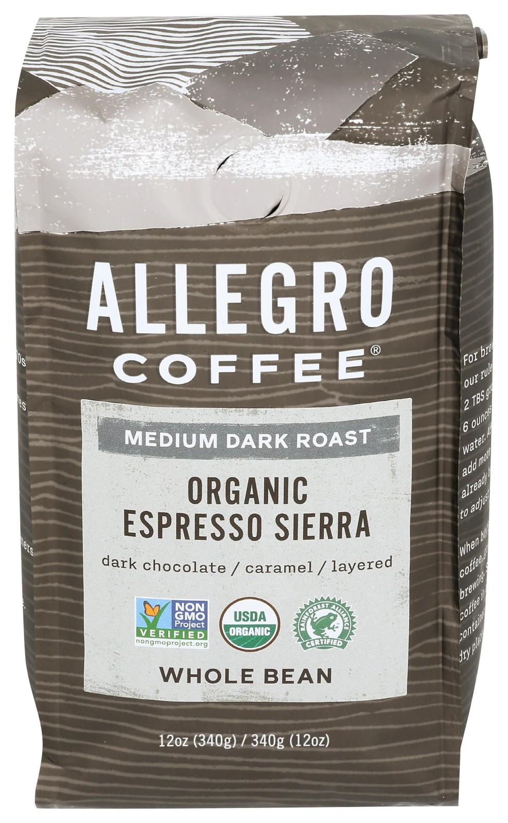 Allegro Coffee Organic Espresso Sierra Whole Bean 12 Ounce (Pack of 1)