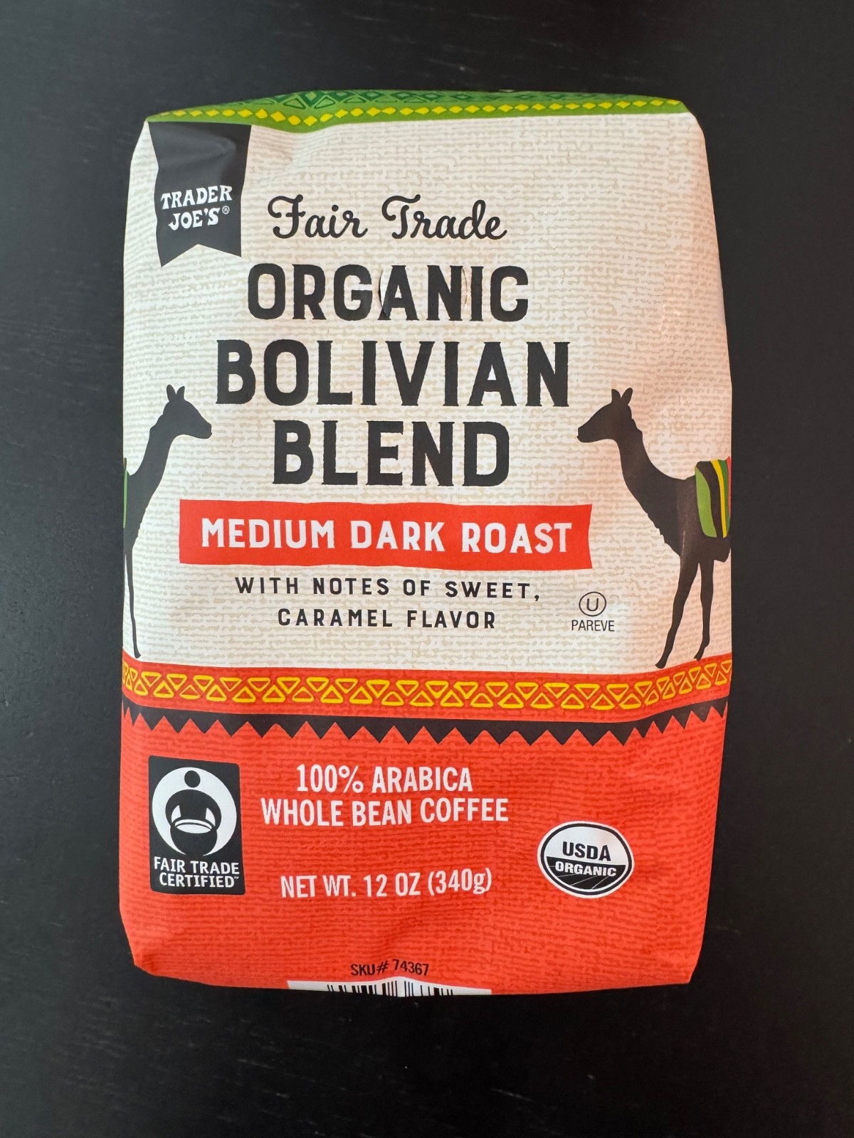 Trader Joe’s Organic Fair Trade Bolivian Blend Whole Bean Coffee 12 oz