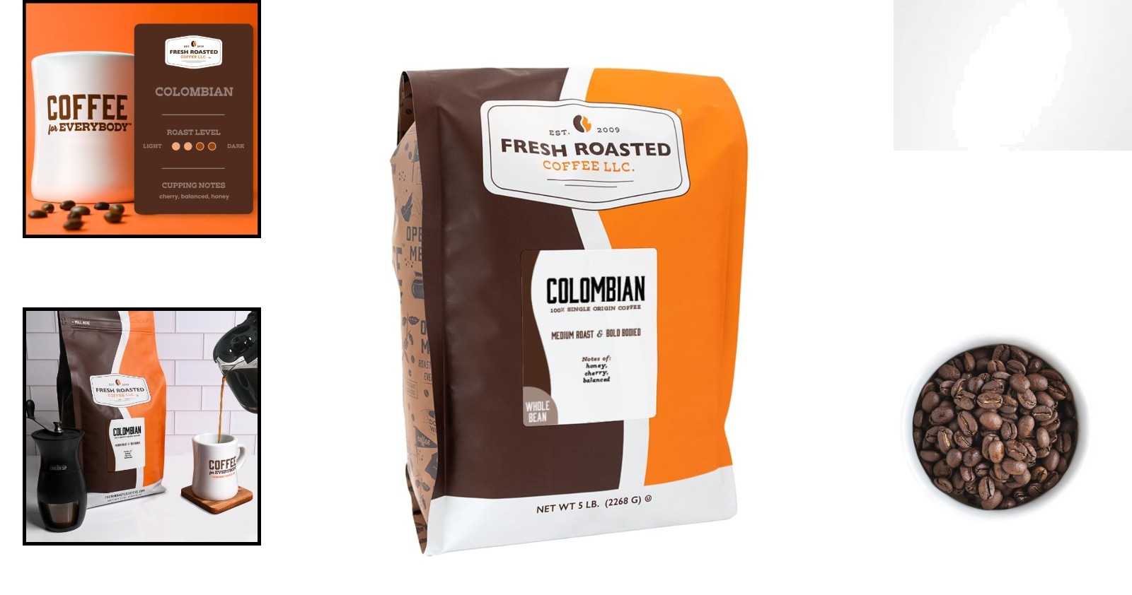 Gourmet 100% Colombian Whole Bean Coffee, 5 lb – Medium Roast, Kosher Certified