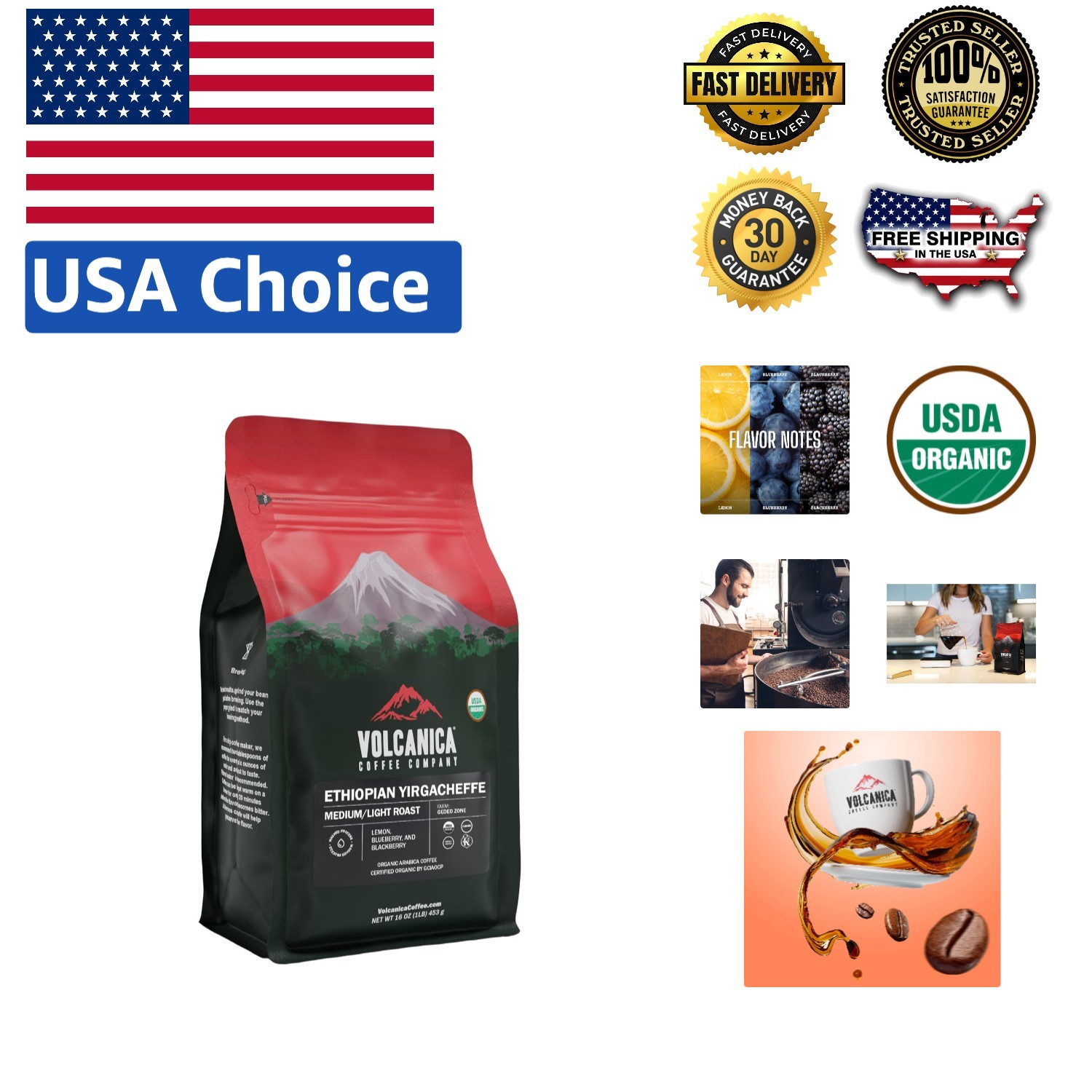 Organic Ethiopian Coffee Beans – Yirgacheffe, Fresh Roasted 16oz Delight
