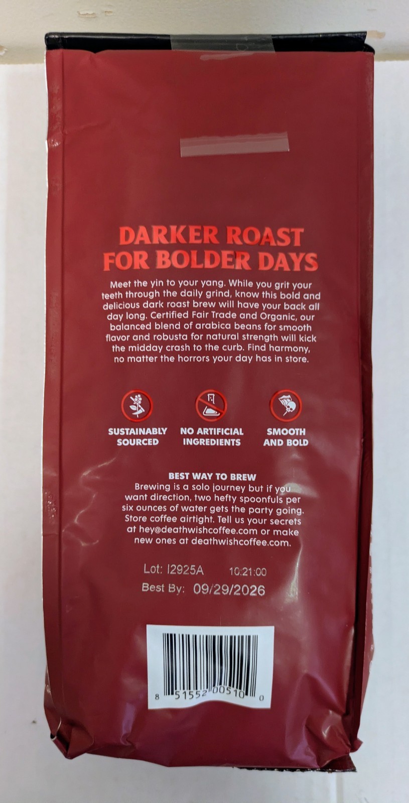 Death Wish Coffee, Organic and Fair Trade Dark Roast Whole Bean Coffee, 16 oz