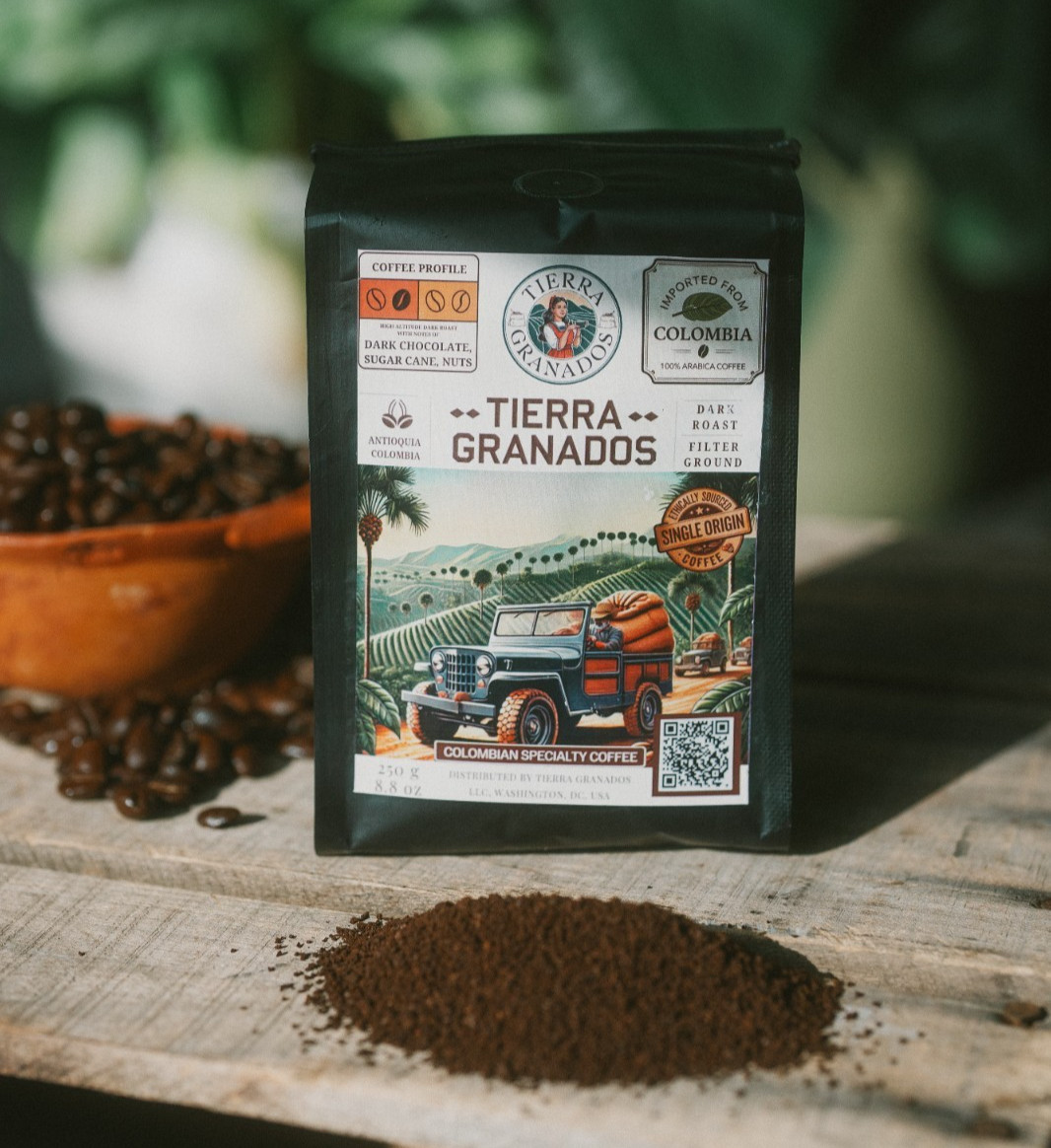 Tierra Granados Colombian Specialty Coffee Dark Roast Ground 250g, 8.8oz bag