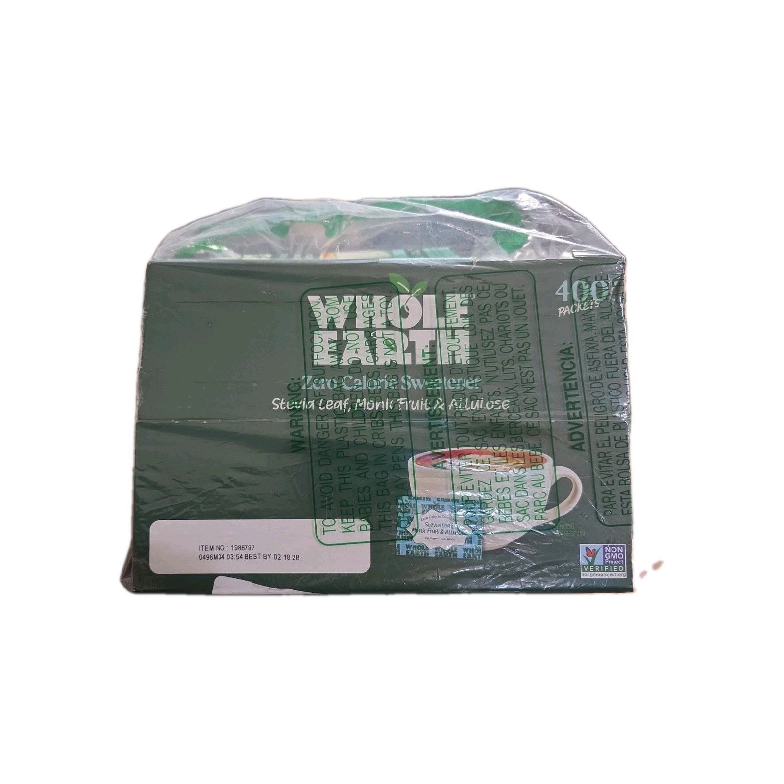 Whole Earth Sweetener Stevia Monk Fruit Erythritol Packets Sugar Substitute 400