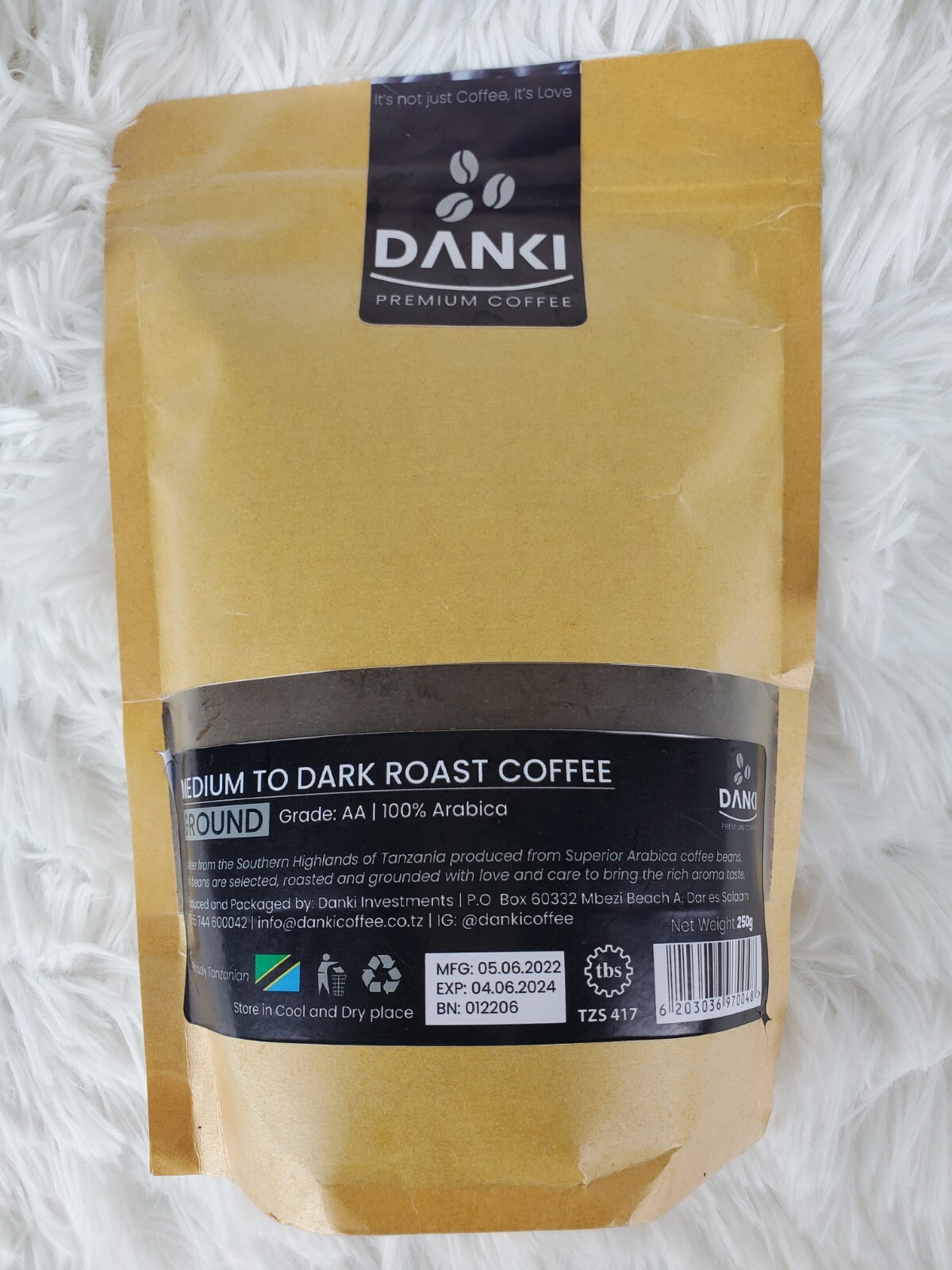 250g – Tanzania AA – Specialty Grade – Ground Danki Premium Coffee- 100% Arabica