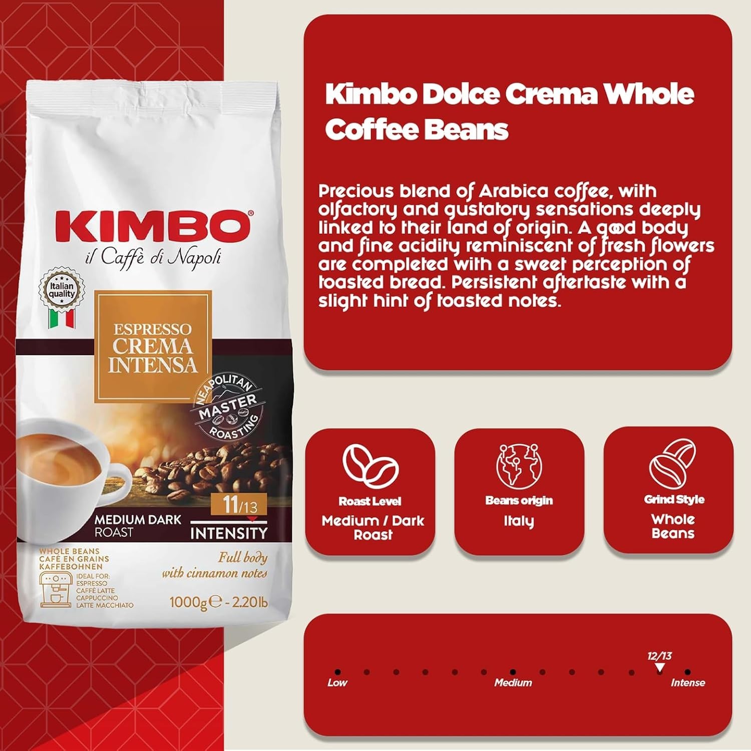 Gourmet Espresso Crema Intensa Coffee Beans – 2.2lbs of Rich Italian Flavor