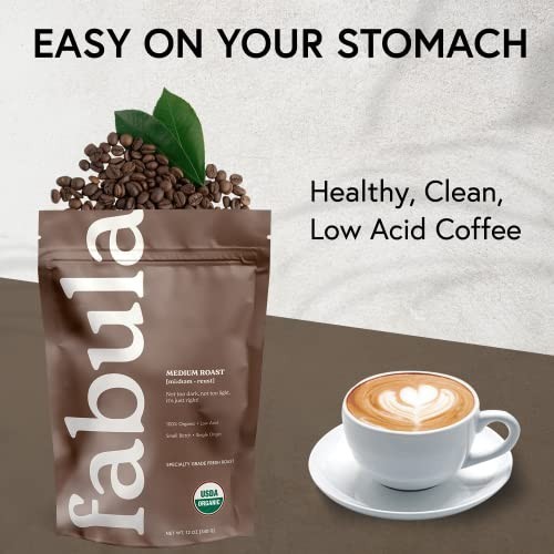 Fabula Low Acid Coffee Beans Whole, USDA Organic Coffee Beans Medium Roast – Non