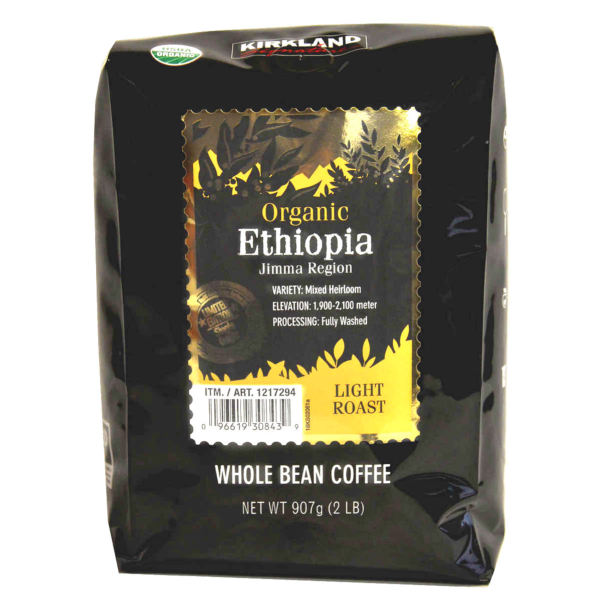 Kirkland Signature Organic Ethiopian Whole Bean Coffee – 2 lbs Fresh Roast