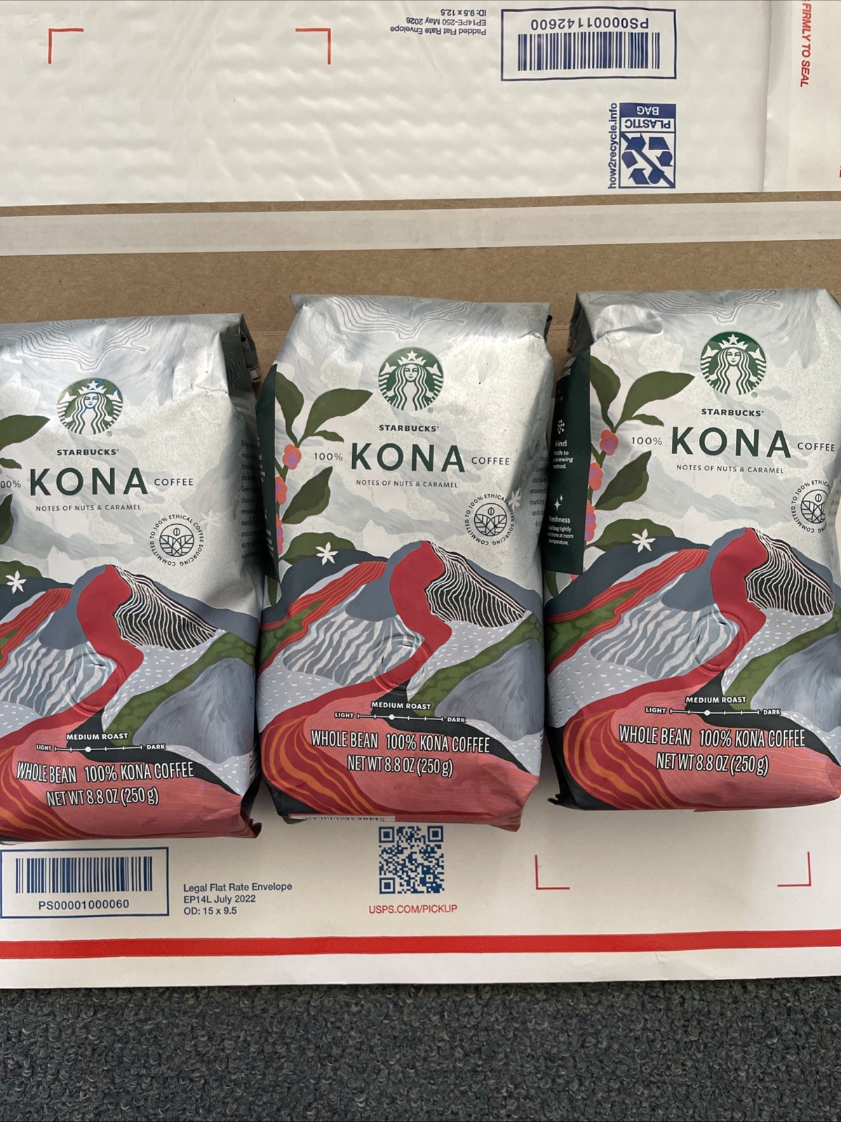 3 Bags Starbucks 100% Kona Whole Bean Coffee 8.8oz Each Hawaii Exclusive Ex 1/27
