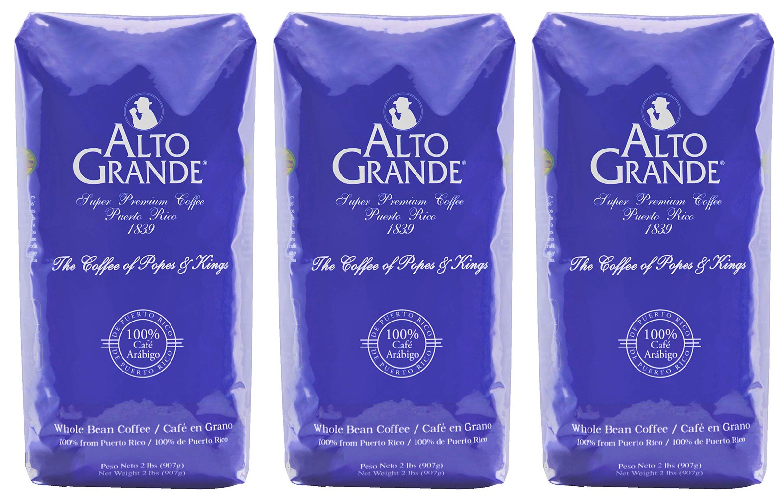 Alto Grande Super Premium Coffee Whole Beans, 2 pound bag (Pack of 3)