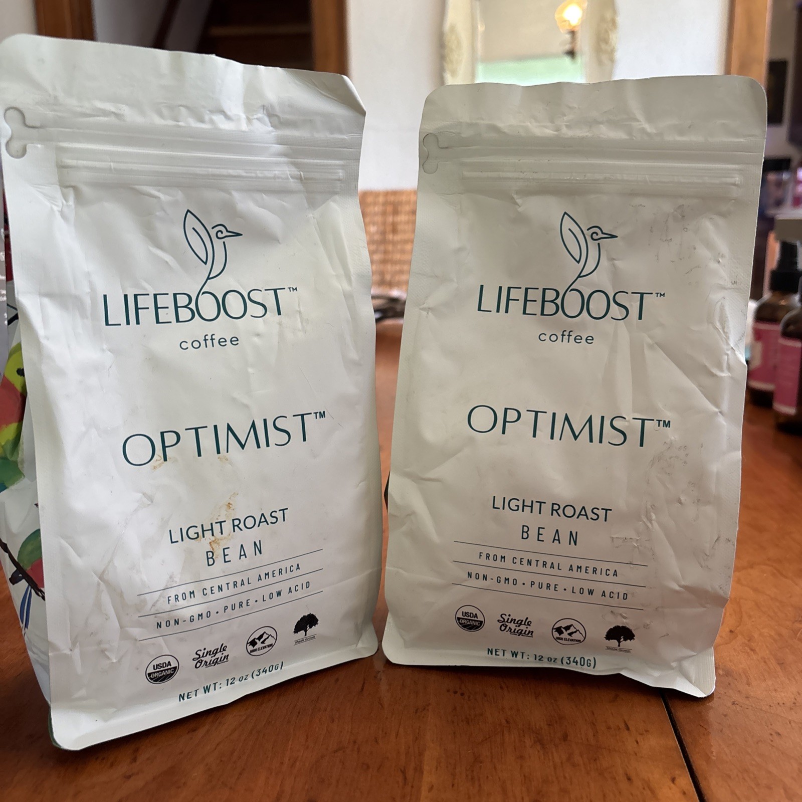 Lifeboost Coffee Optimist Light Roast Whole Bean 12oz 2pk