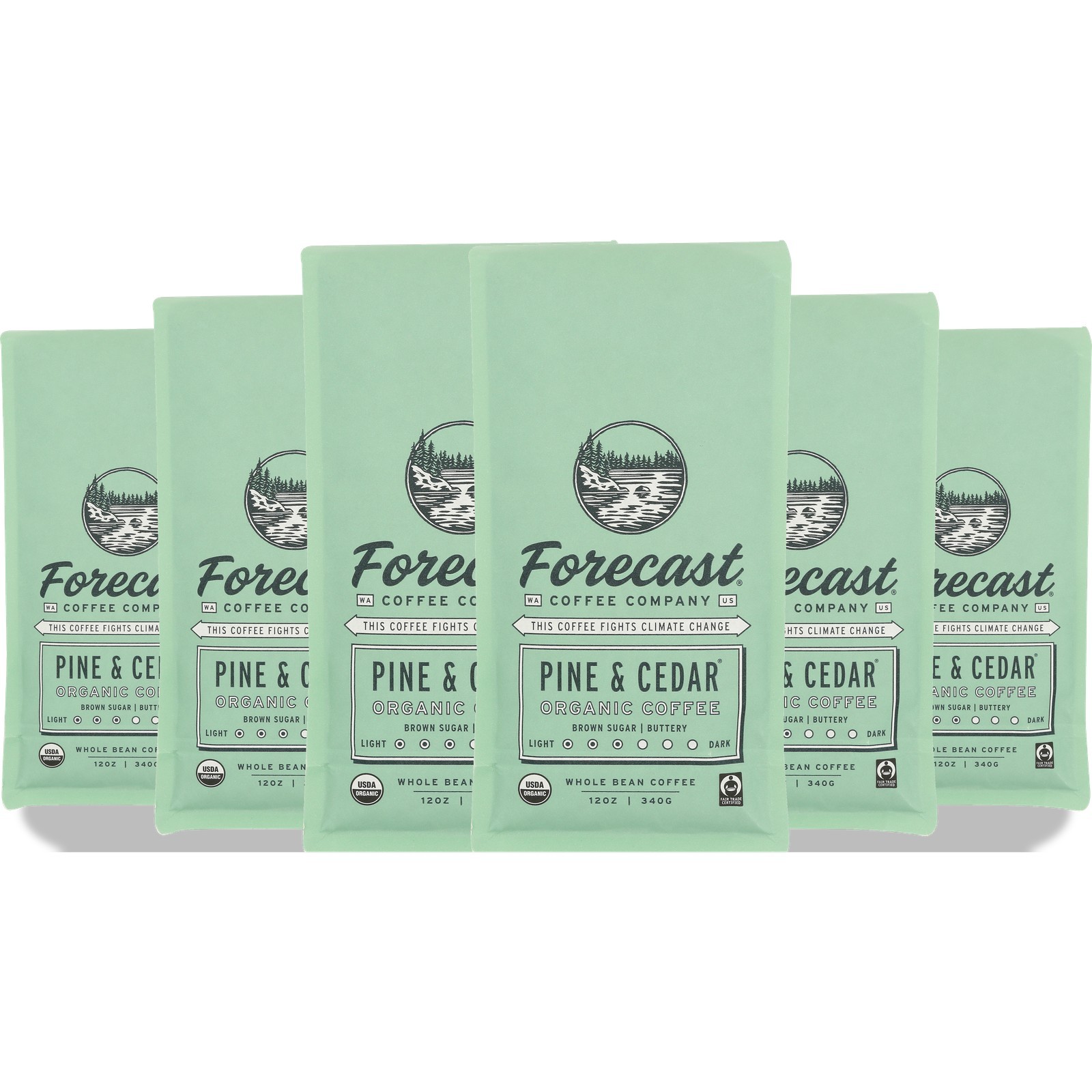 Forecast Organic Pine & Cedar Medium Roast Coffee Whole Beans 12 Ounce Oz 6 Pack