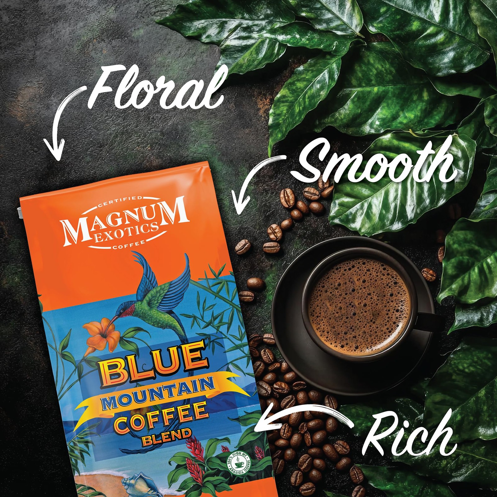 Magnum Exotics Coffee, Blue Mountain Coffee Blend – Medium-Light Roast, Whole Be