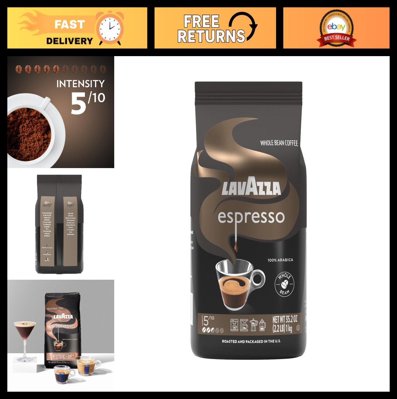Medium Roast Whole Bean Coffee, 100% Arabica, 2.2 lb Bag – Fresh Espresso Blend