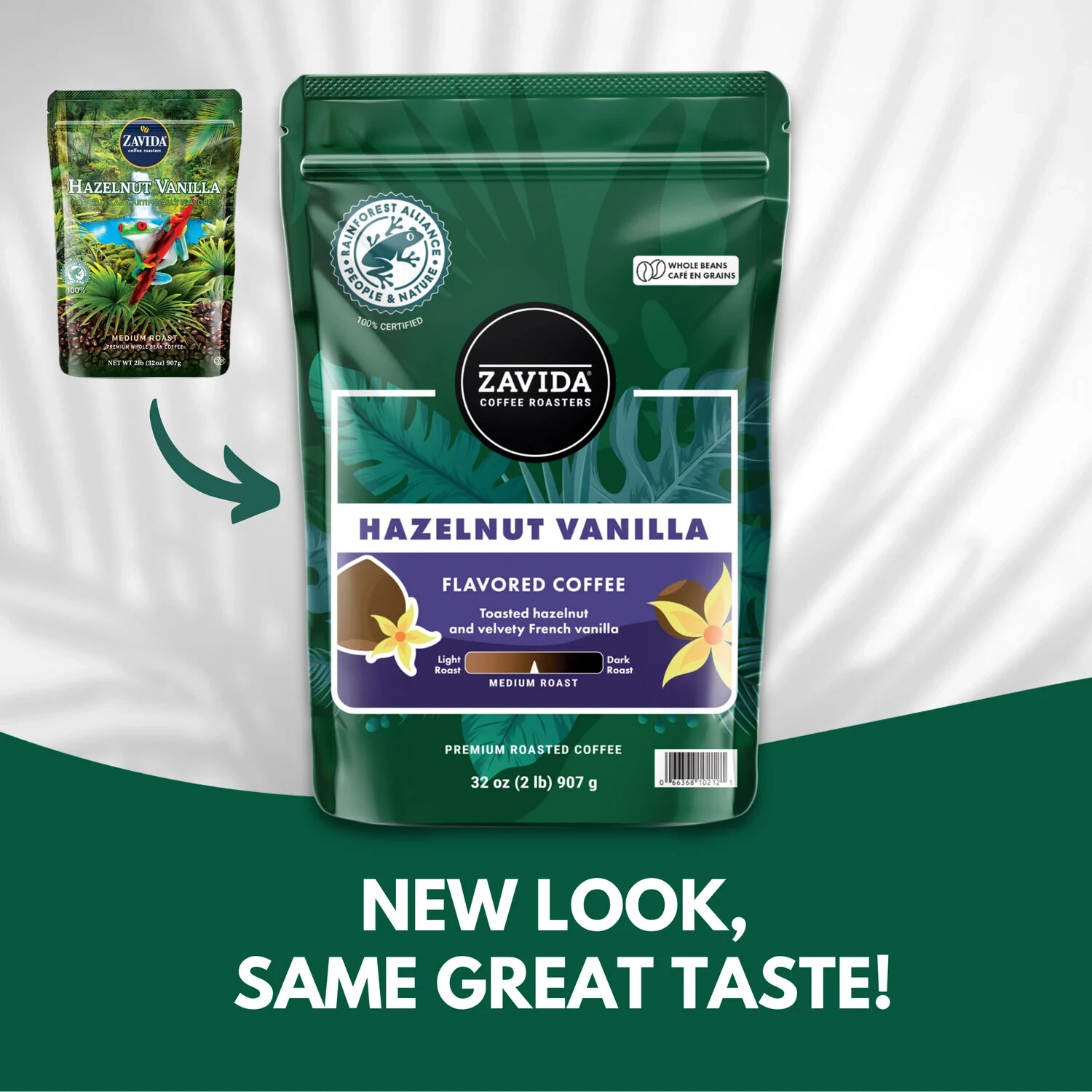 Zavida Whole Bean Coffee Hazelnut Vanilla 32 oz Fresh Premium Roast