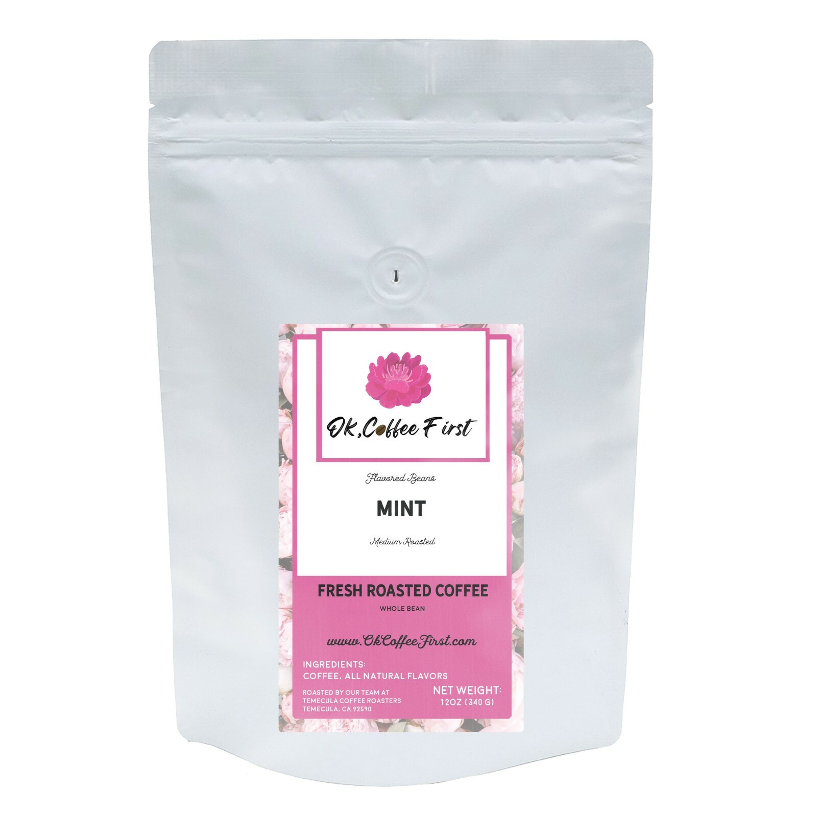 Mint Flavored Coffee, Medium Roast Whole Bean, Fresh Roasted Daily 12 oz
