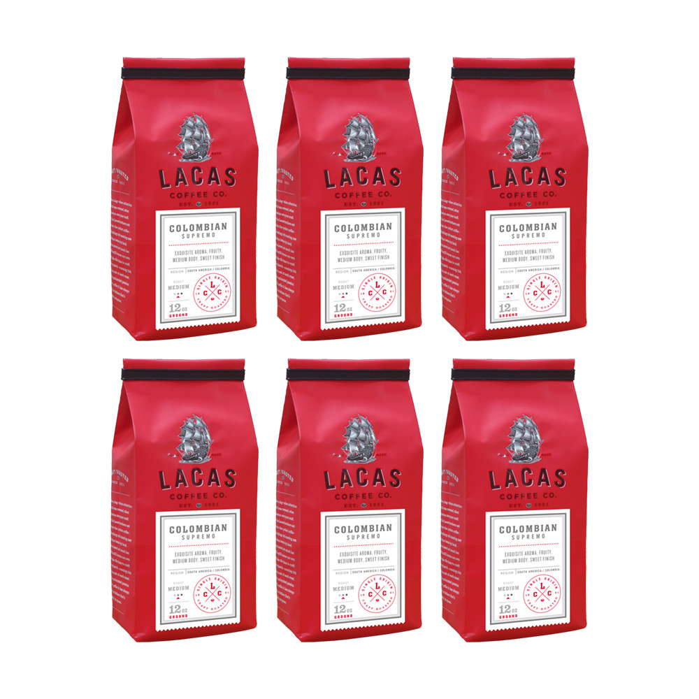 Lacas Coffee Company 6 count Colombian Supremo Medium Fine 12 oz.