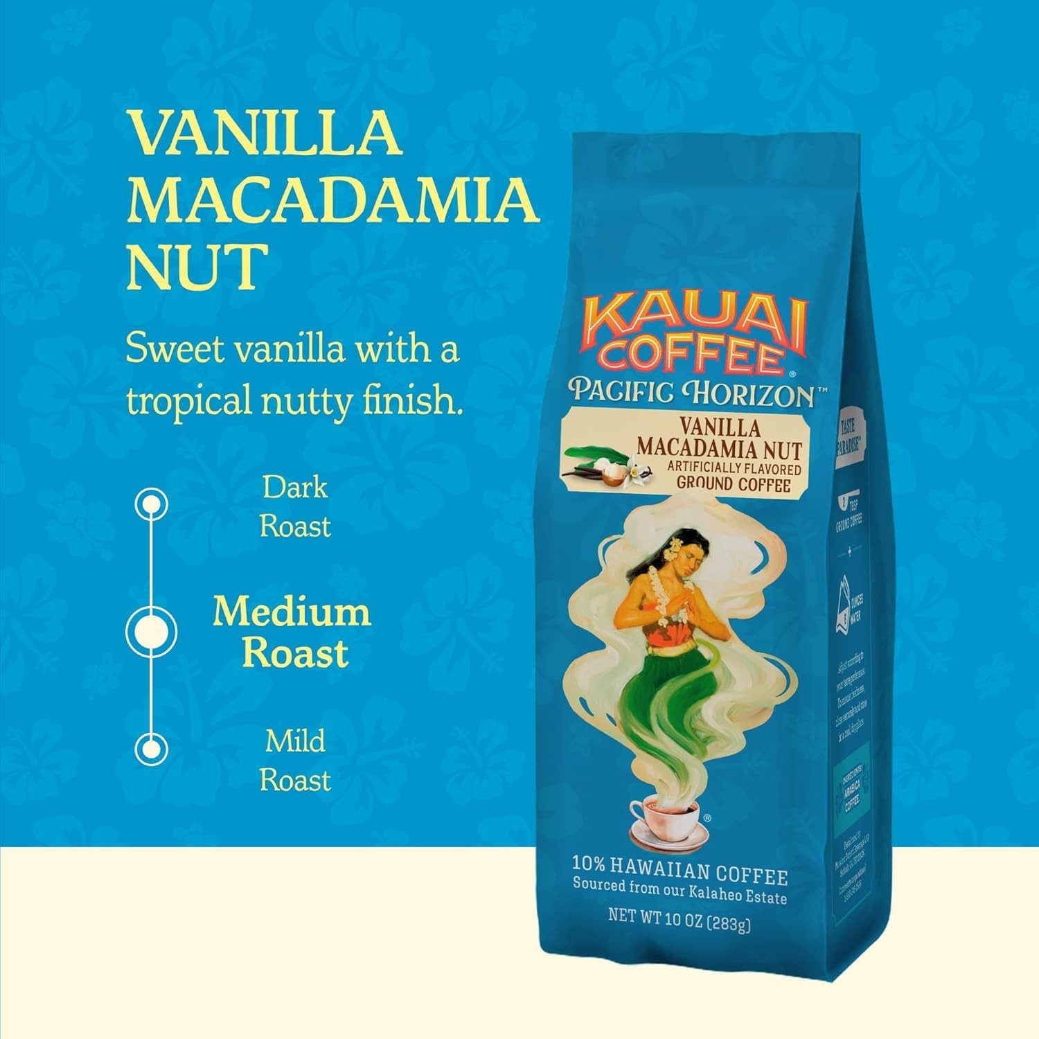 Kauai Hawaiian Vanilla Macadamia Nut Ground Coffee 10oz Bag – Rich Blend