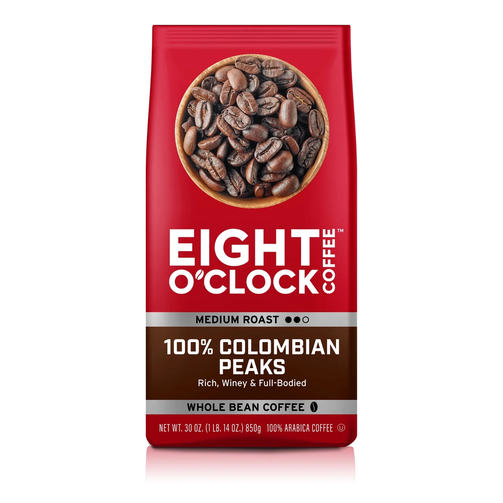 NEW Eight O’Clock 100% Colombian Peaks Medium Roast Whole Bean Coffee,30 Oz, Bag