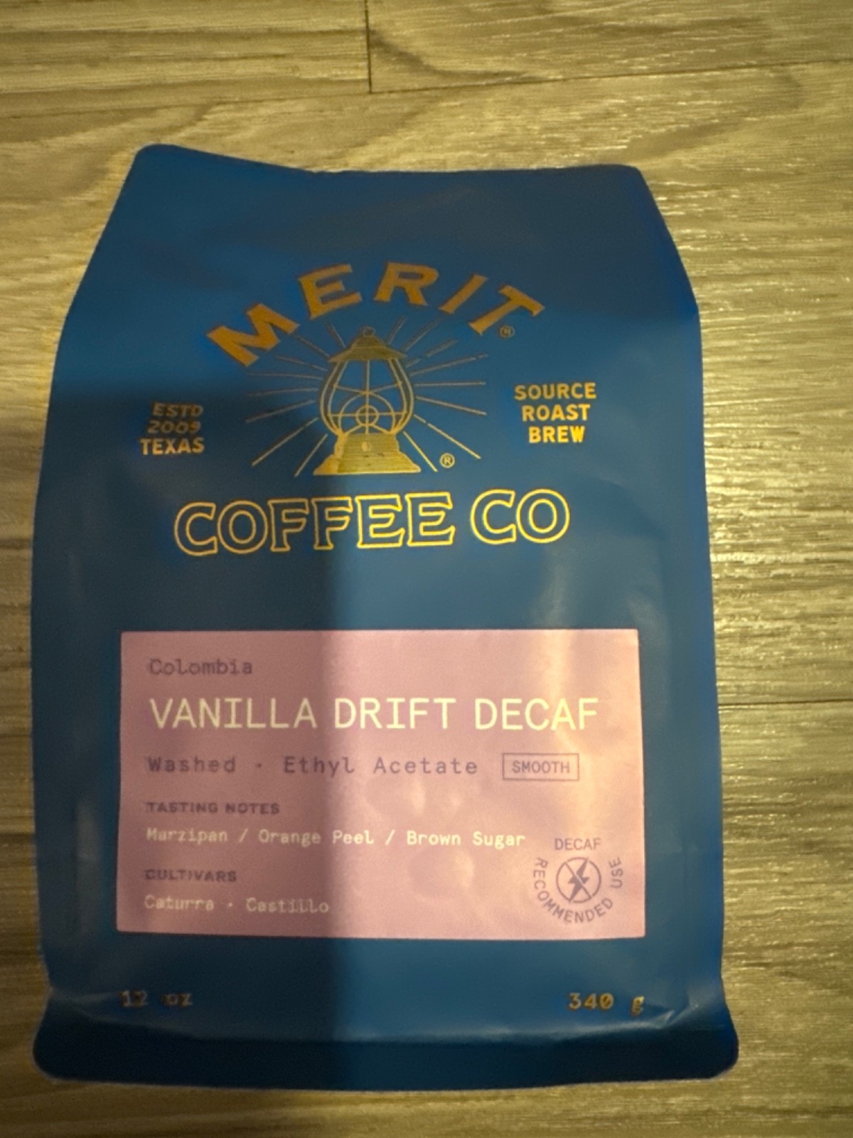 Merit Vanilla Drift Decaf Whole Bean Coffee 12oz (340g)