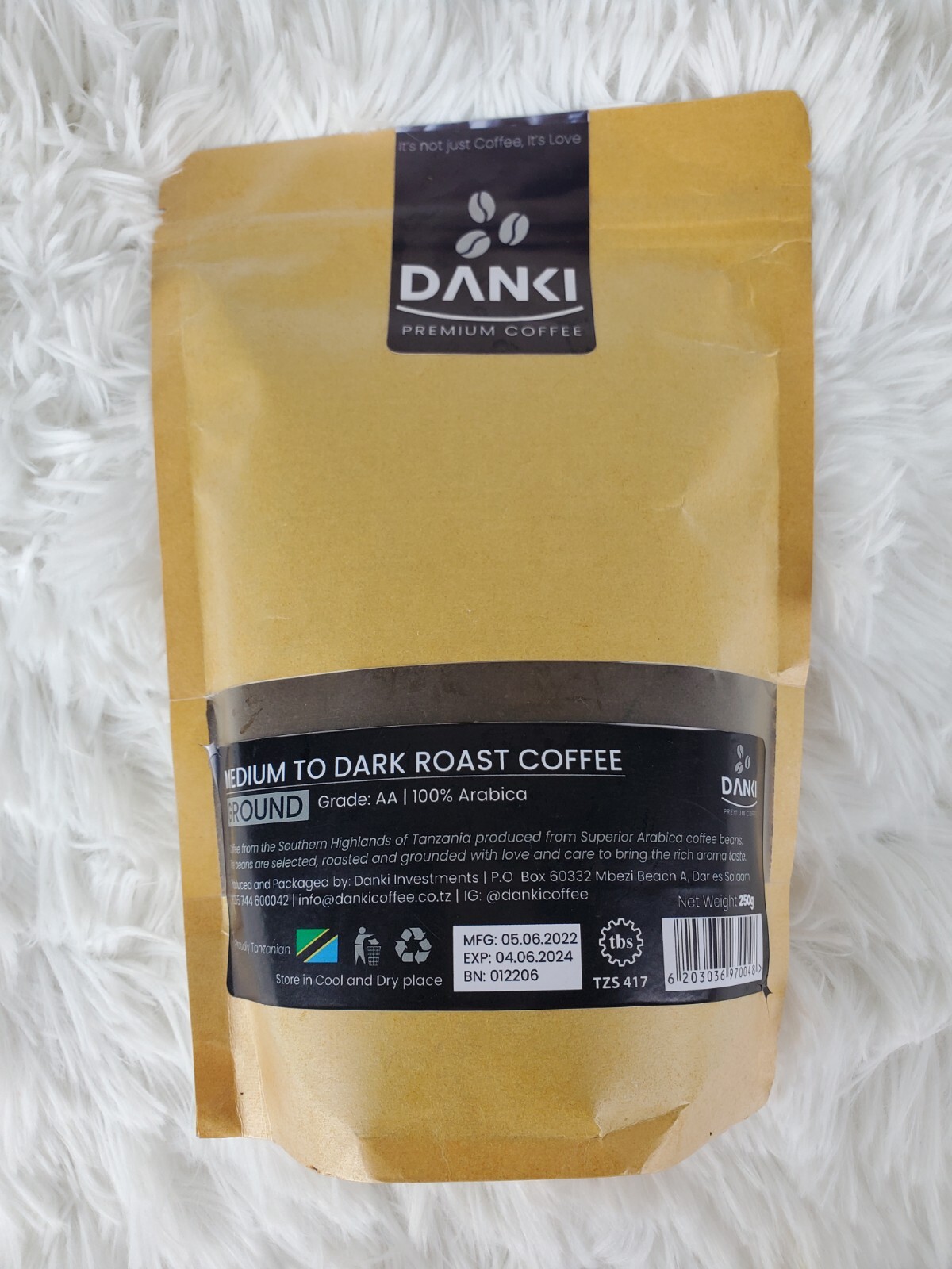 250g – Tanzania AA – Specialty Grade – Ground Danki Premium Coffee- 100% Arabica
