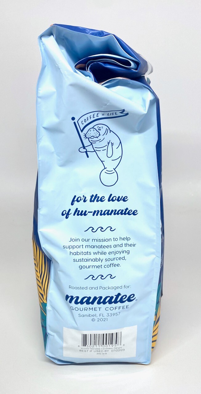 New Manatee Caribbean Delight Medium Roast Whole Bean Coffee 2 Pound Bag
