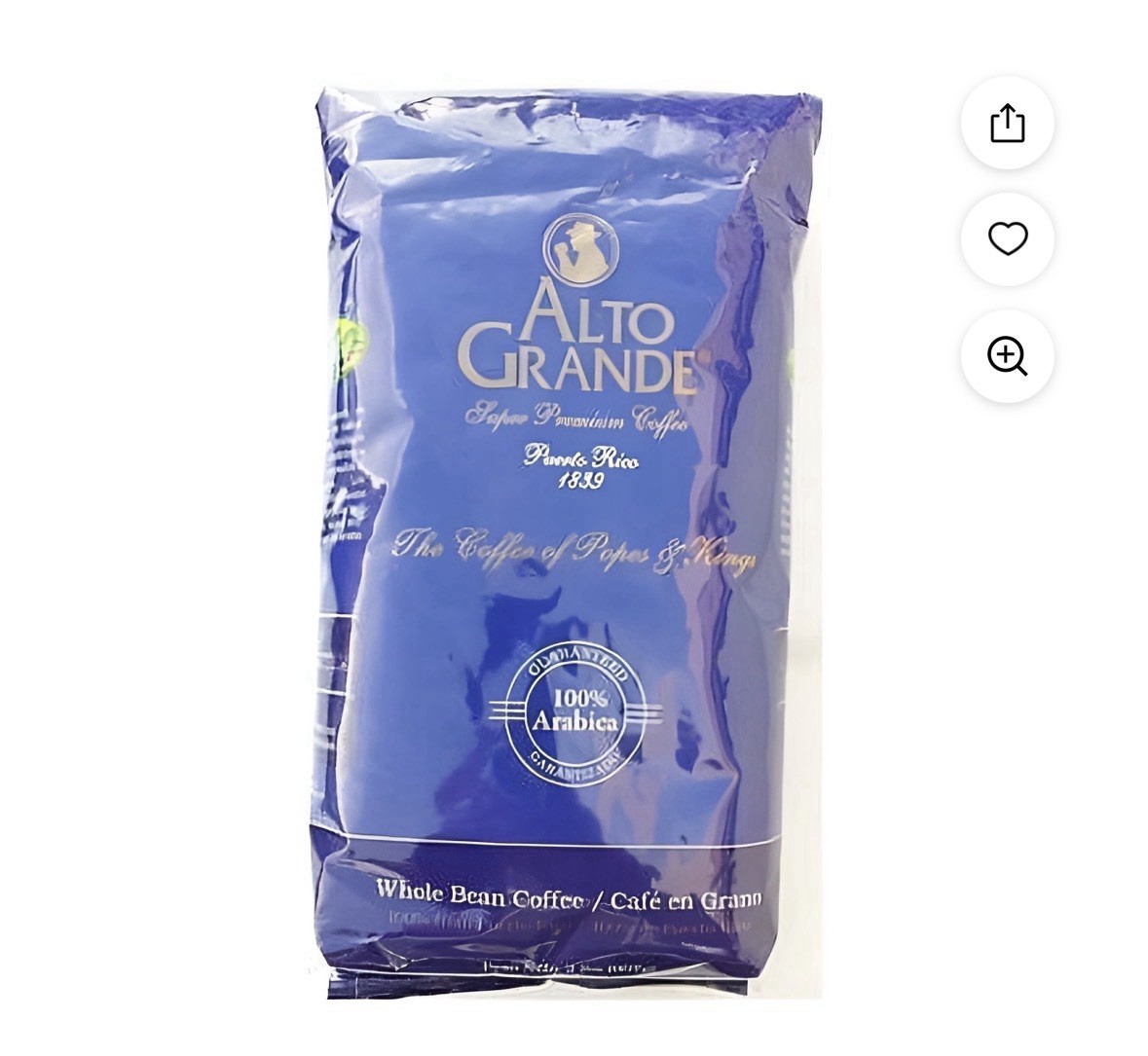 Alto Grande Premium Whole Bean Coffee, 100 Percent Puerto Rico Arabica 2lb