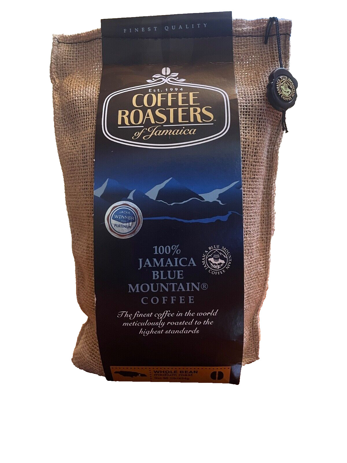 100% Jamaica Blue Mountain Coffee, Certified, Medium Whole,Beans – 16 oz/454g
