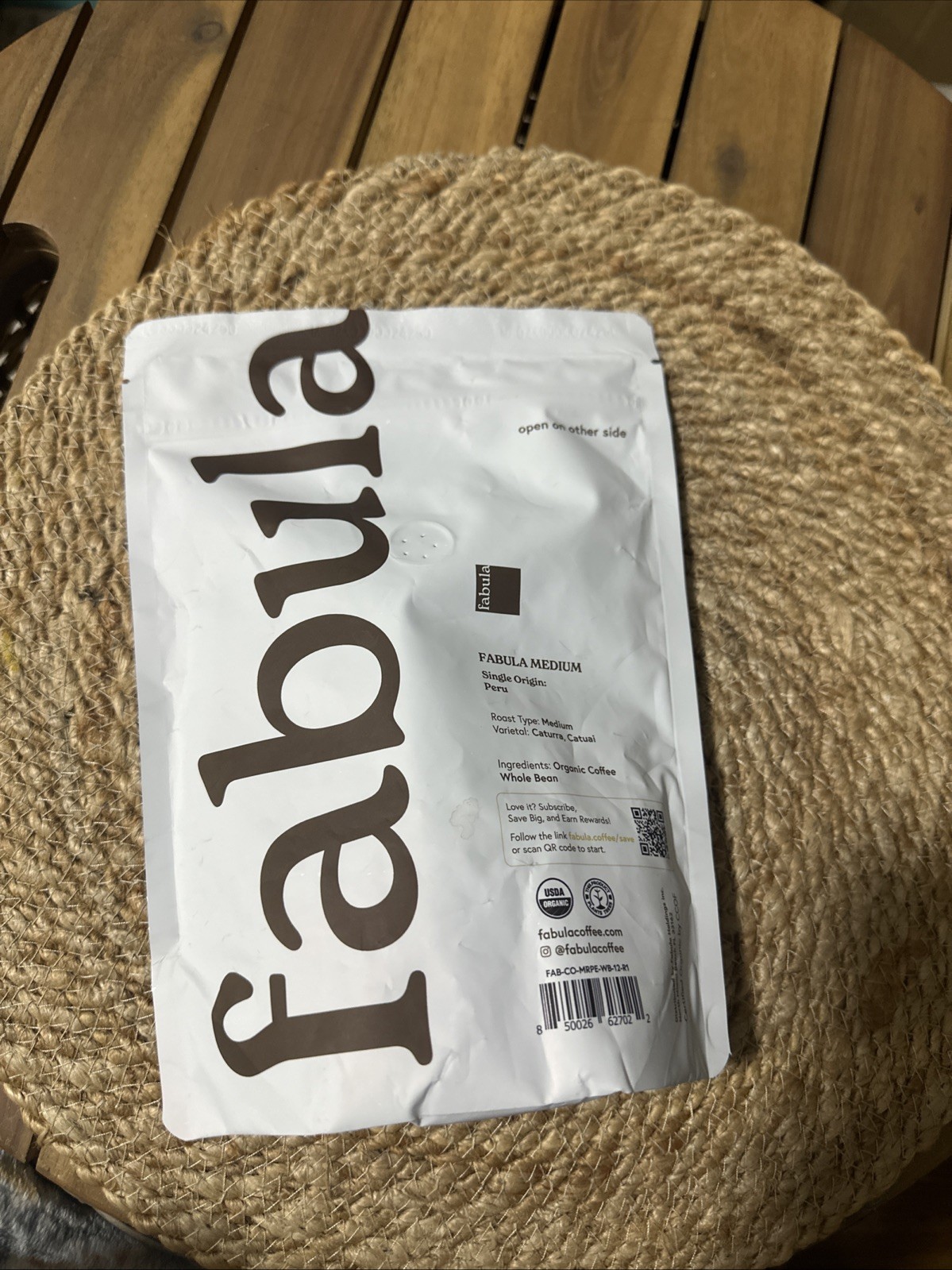 Fabula Low Acid Organic Coffee Beans Medium Roast 12 oz Non-GMO