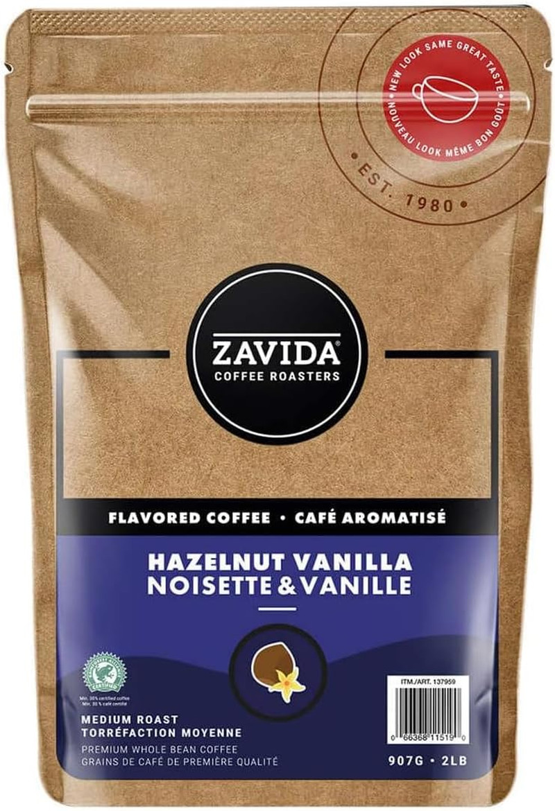 Zavida Premium Hazelnut Vanilla Whole Bean Coffee, 2 LB