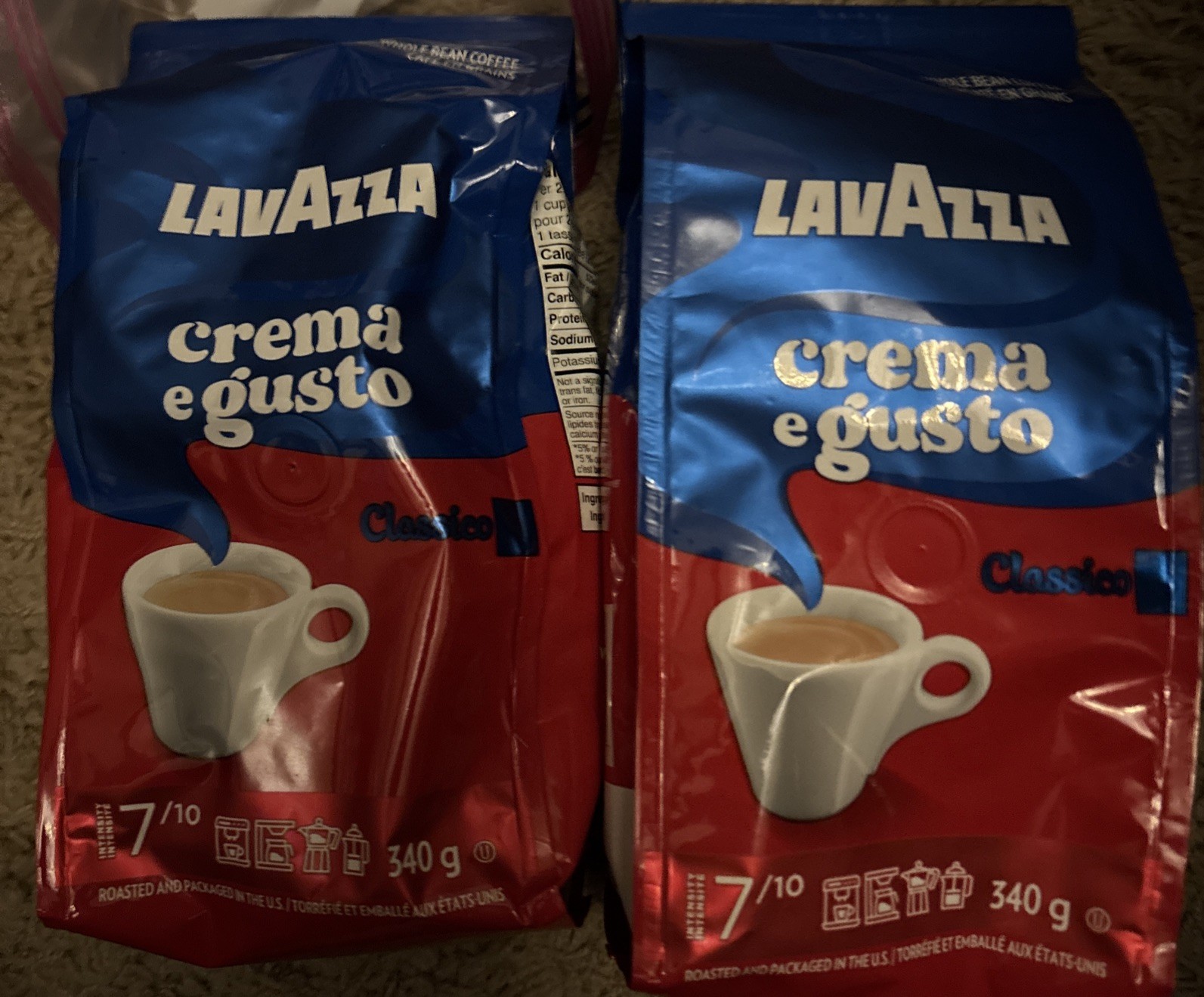 2 Lavazza Crema E Gusto Whole Bean Coffee, Medium Roast 340g Each