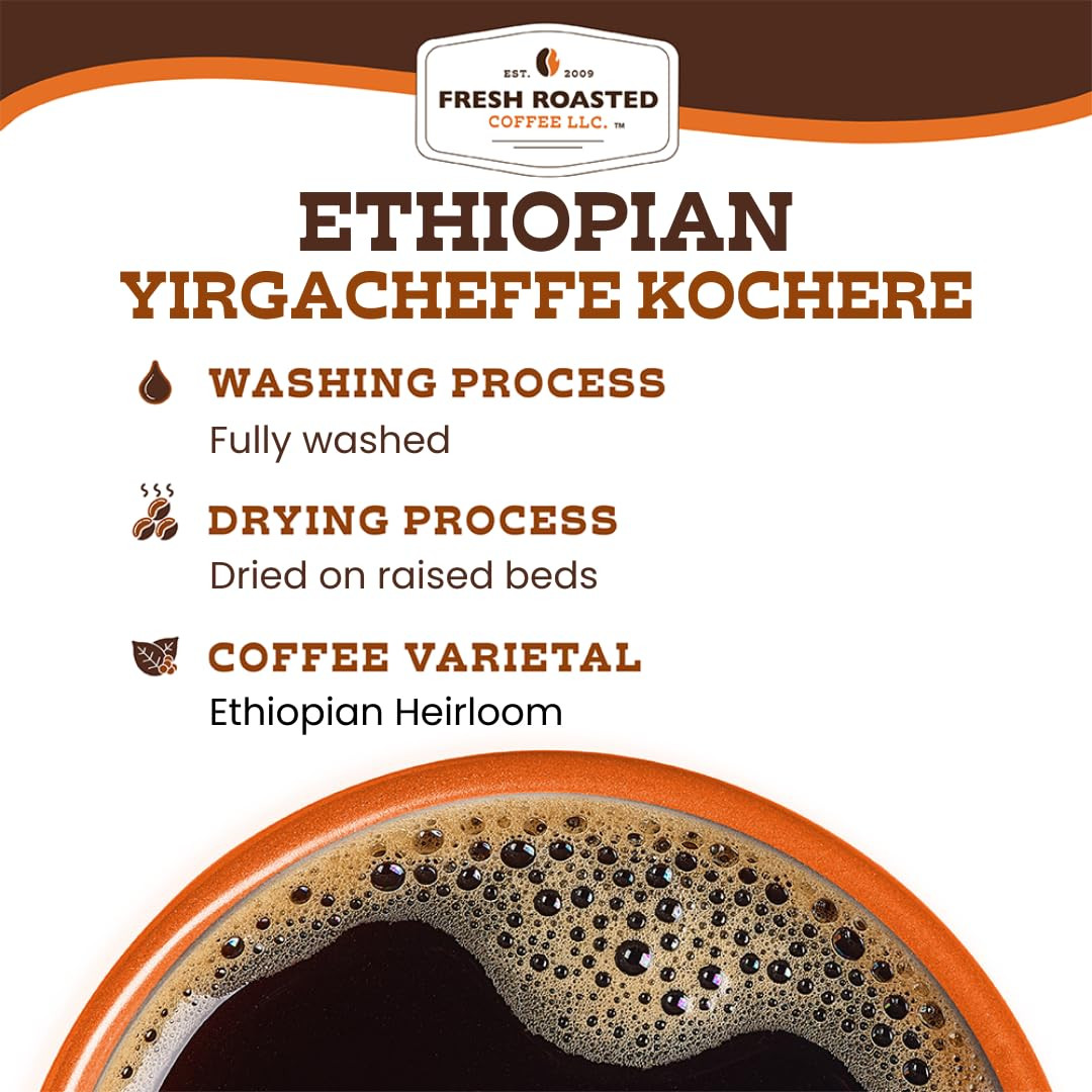 , Ethiopian Yirgacheffe Kochere Whole Bean Coffee, Medium Roast, Kosher, 2 Lb (3