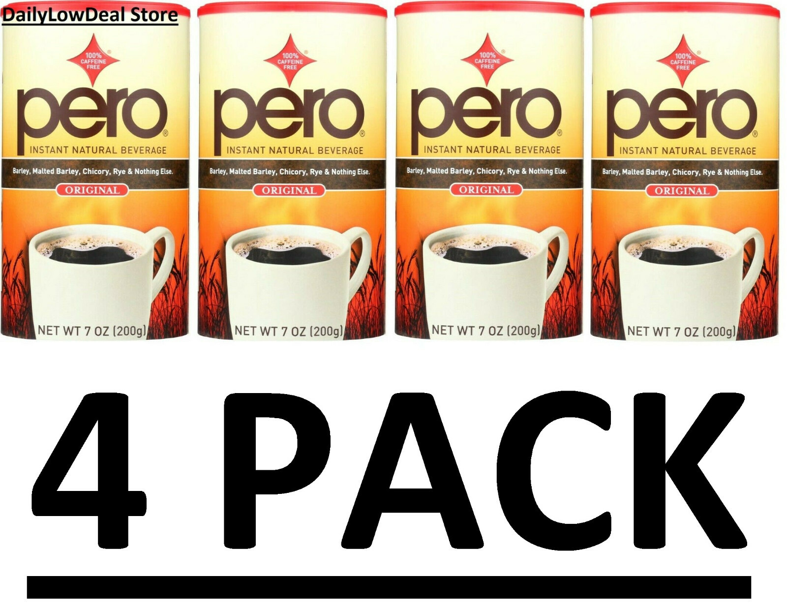 4 PACK – Pero, Instant Natural Beverage, Caffeine Free, Original, 7 oz (200 g)