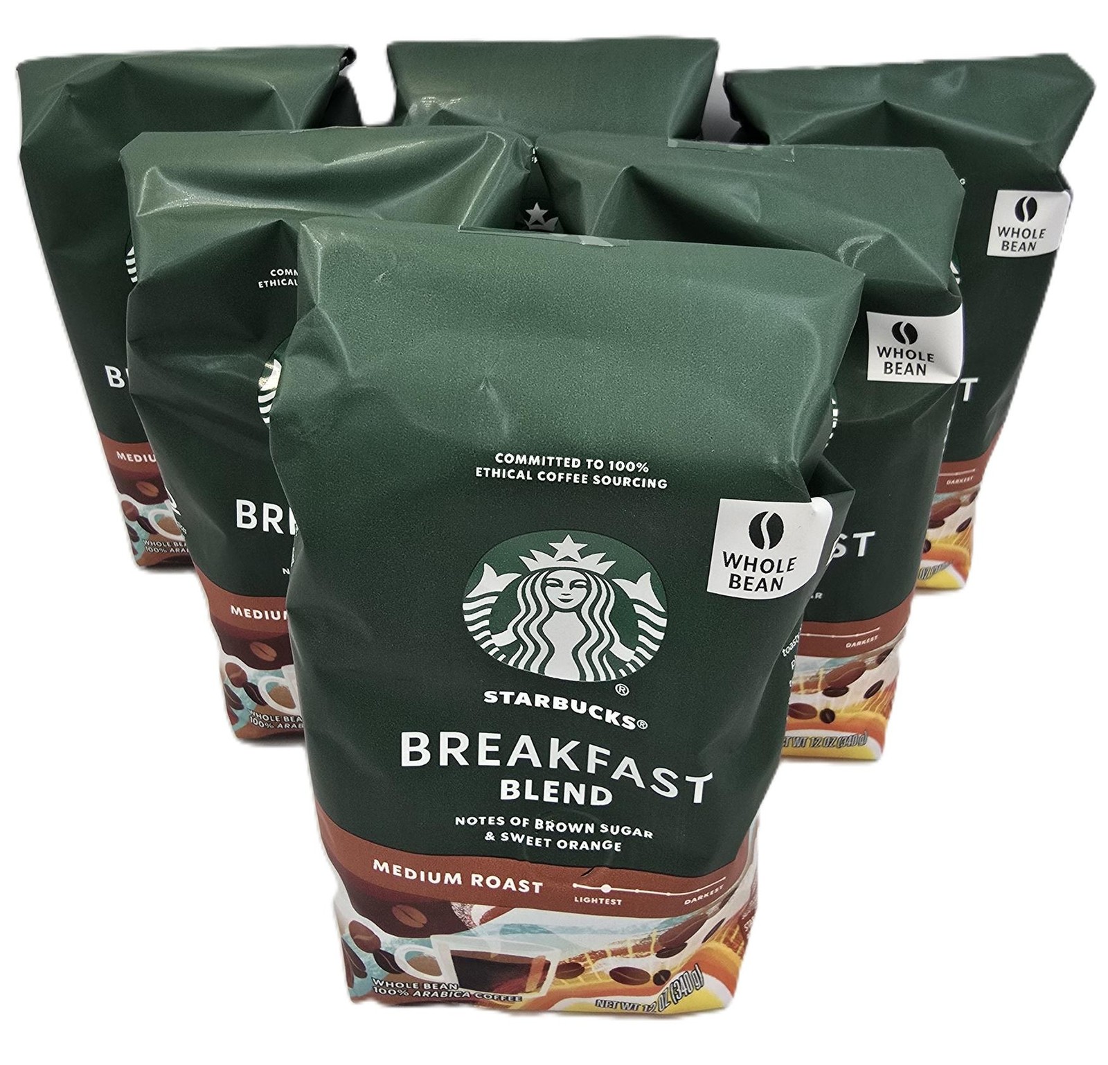 Starbucks Whole Bean Medium Roast Coffee Breakfast Blend (6/12oz Bags) BB 4/6/26
