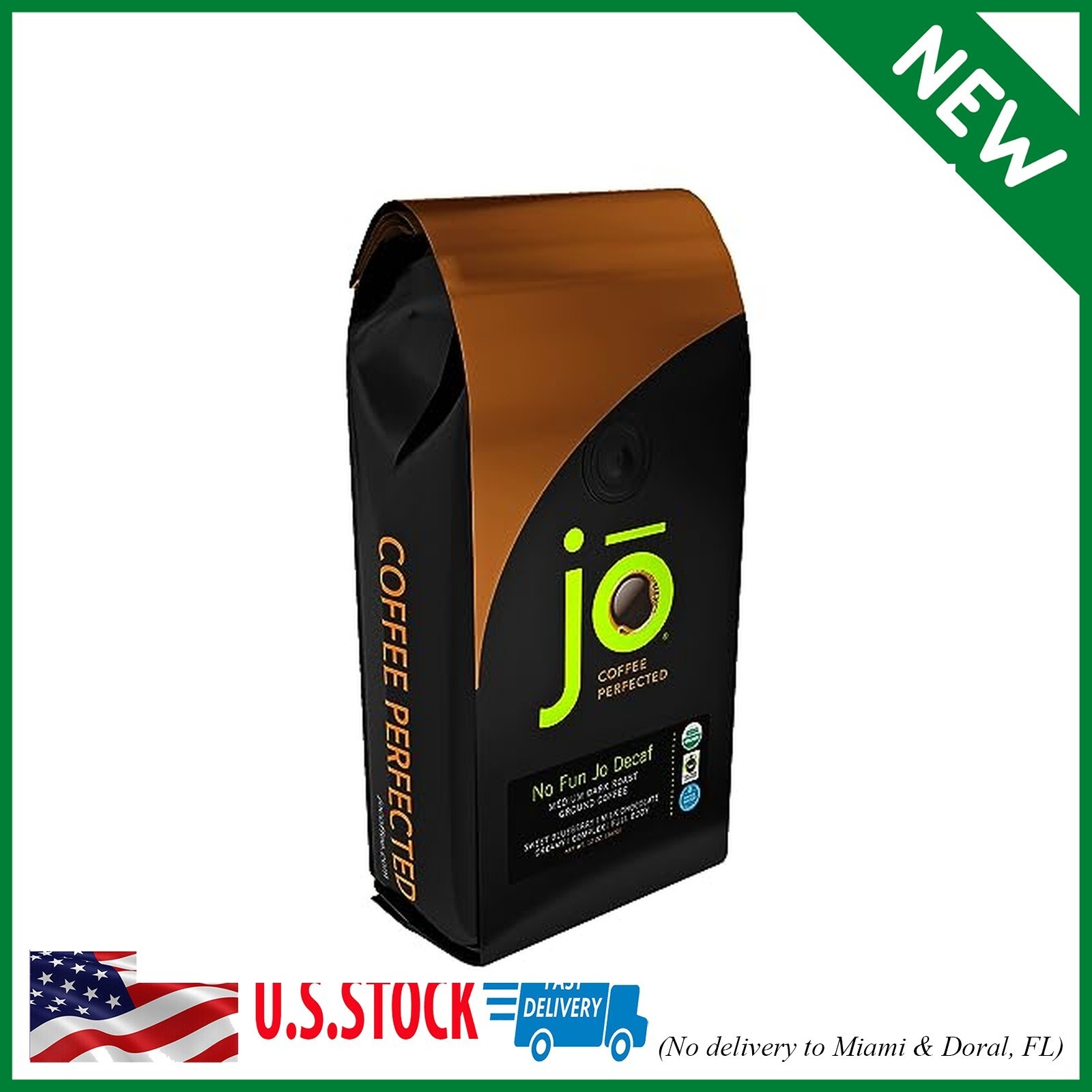 NO FUN JO DECAF: 12 oz, Organic Decaf Ground Coffee, Swiss Water Process, Fair T