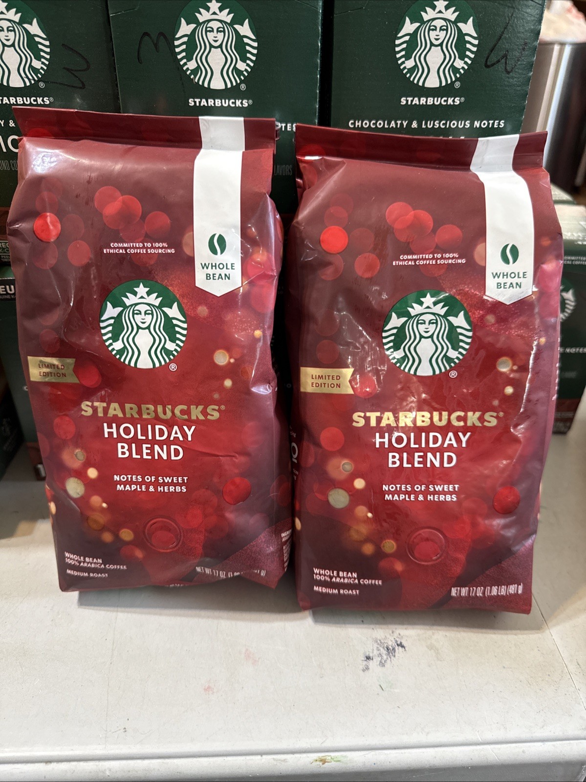 Starbucks 2 Whole Bean Limited Edition Holiday Blend Arabic Coffee 17oz BBD 2/26