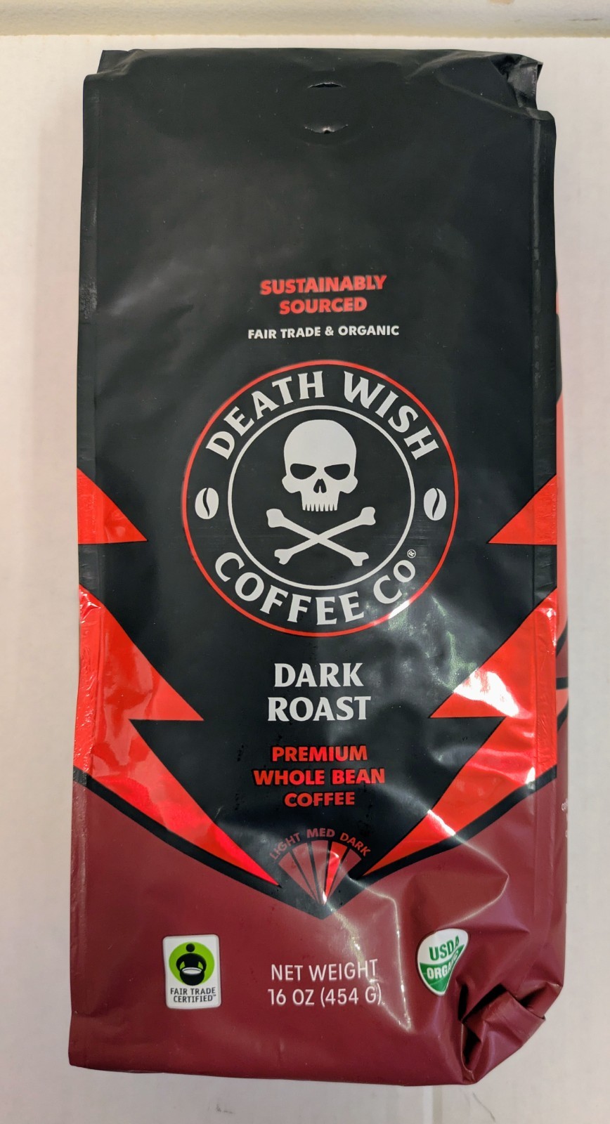 Death Wish Coffee, Organic and Fair Trade Dark Roast Whole Bean Coffee, 16 oz