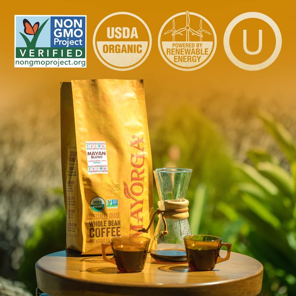 Mayorga Medium Roast Whole Bean Coffee, 5 lb bag – Mayan Blend Coffee Roast – Sm