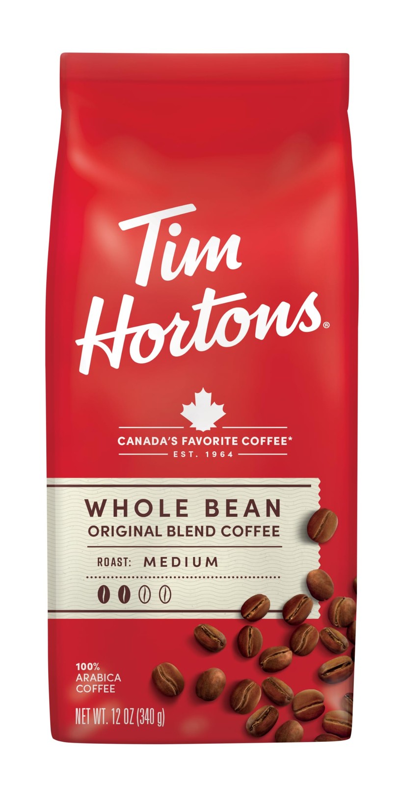Tim Hortons Whole Bean Original, Medium Roast Coffee, Made with 100% Arabica …