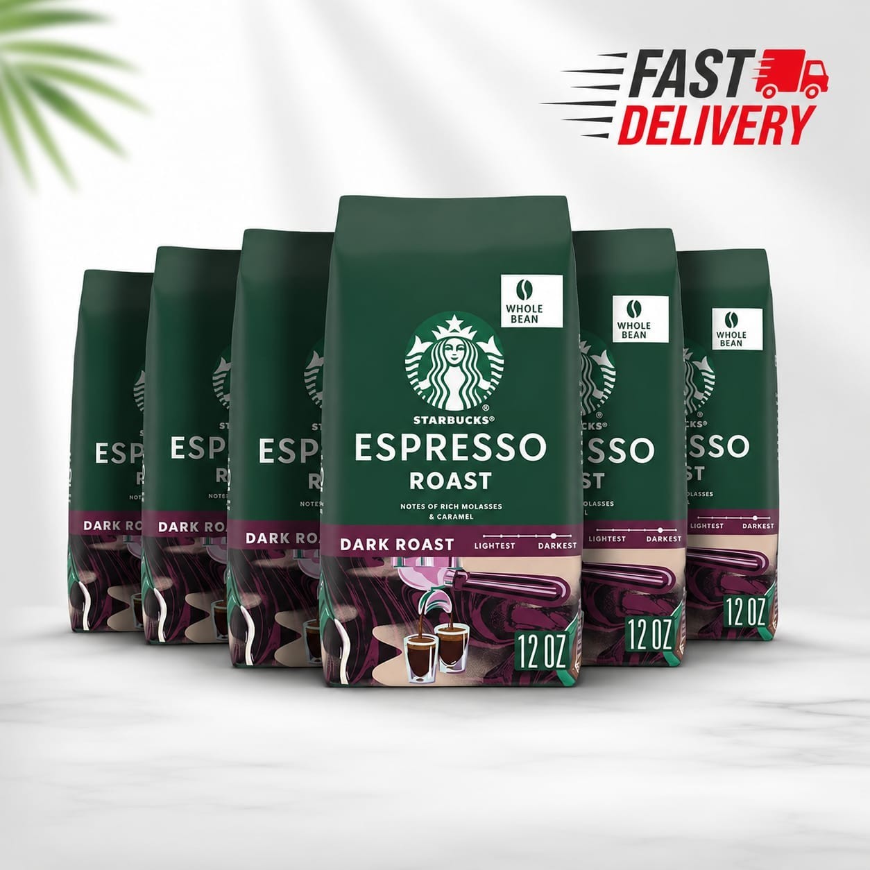 Starbucks Whole Bean Coffee, Dark Roast Espresso, 12 oz (6 Pack)