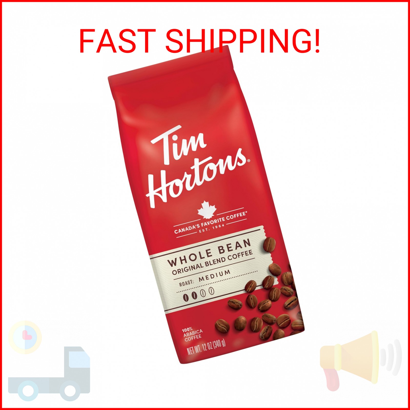 Tim Hortons Whole Bean Original, Medium Roast Coffee, Made with 100% Arabica Bea