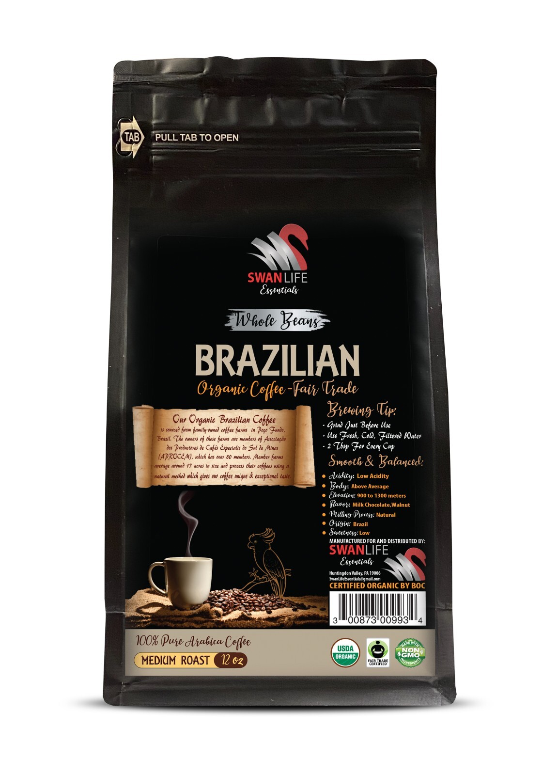 Certified organic coffee – BRAZILIAN WHOLE BEANS COFFEE ORGANIC – authentic 1Pac