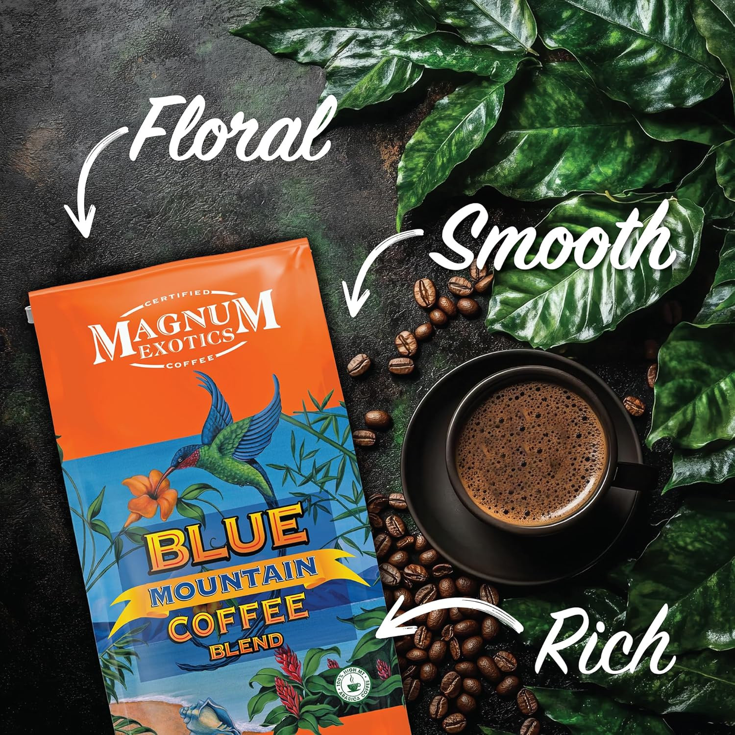 Coffee, Blue Mountain Blend – Medium-Light Roast, Whole Bean, Made from 100% Ara