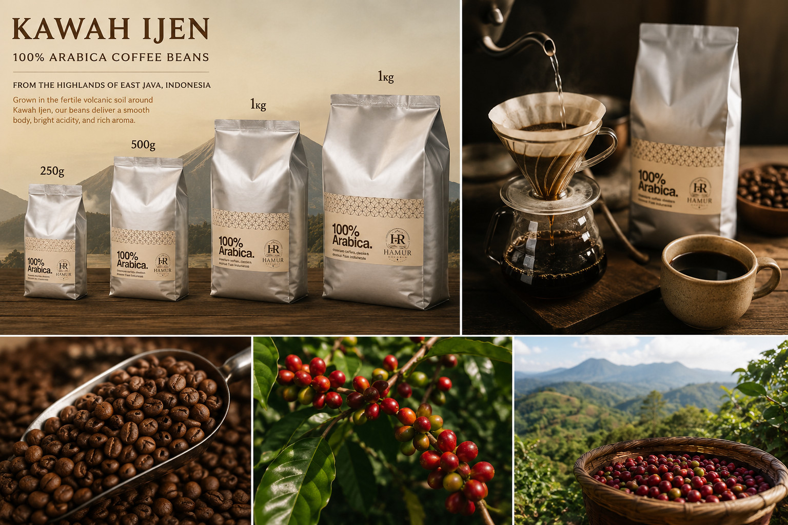 Kawah Ijen Arabica Coffee Beans 1kg Fresh Roasted Single Origin Indonesia Whole
