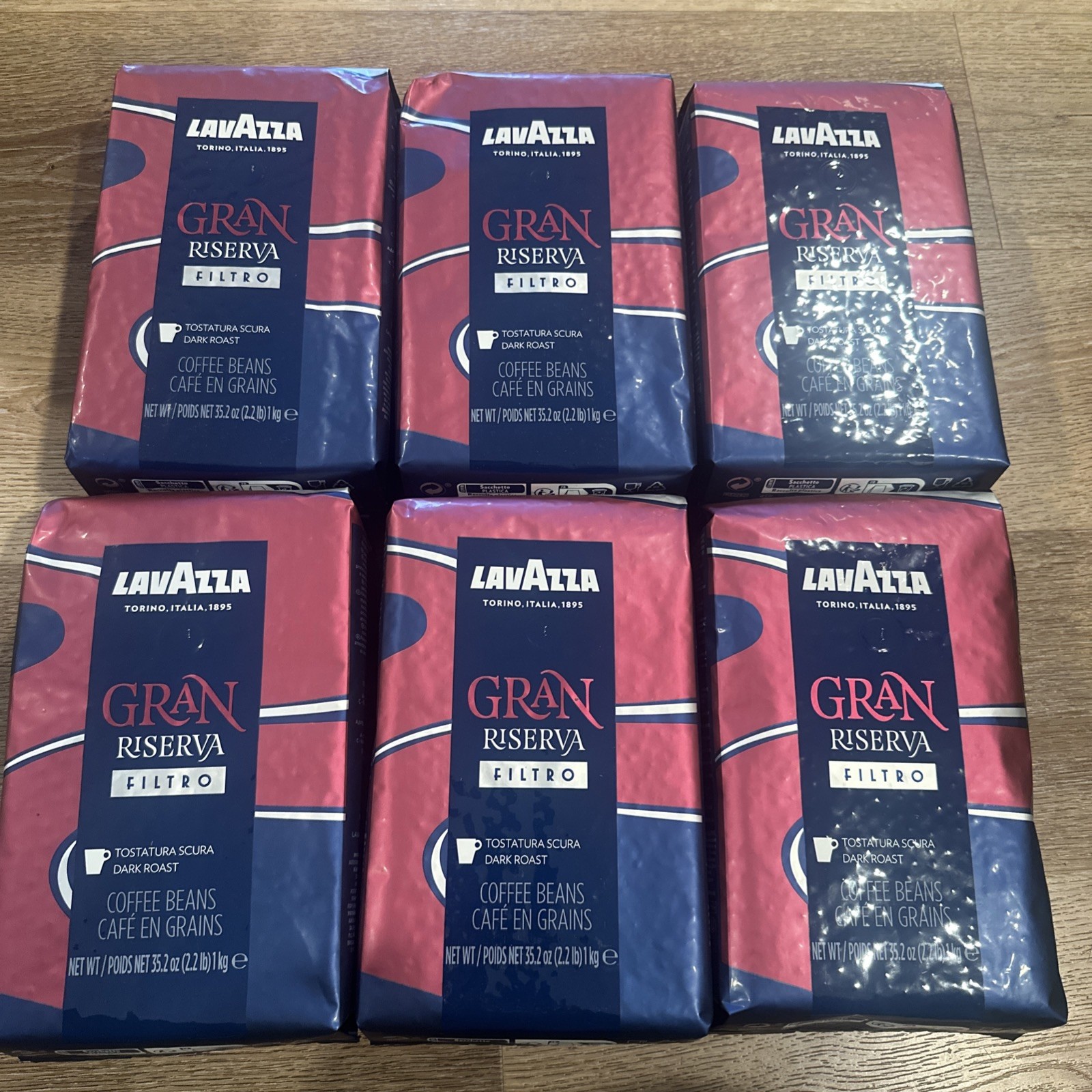 Lavazza Gran Riserva Filtro Whole Bean Coffee Dark Roast 2.2LB Bag, 6 PK